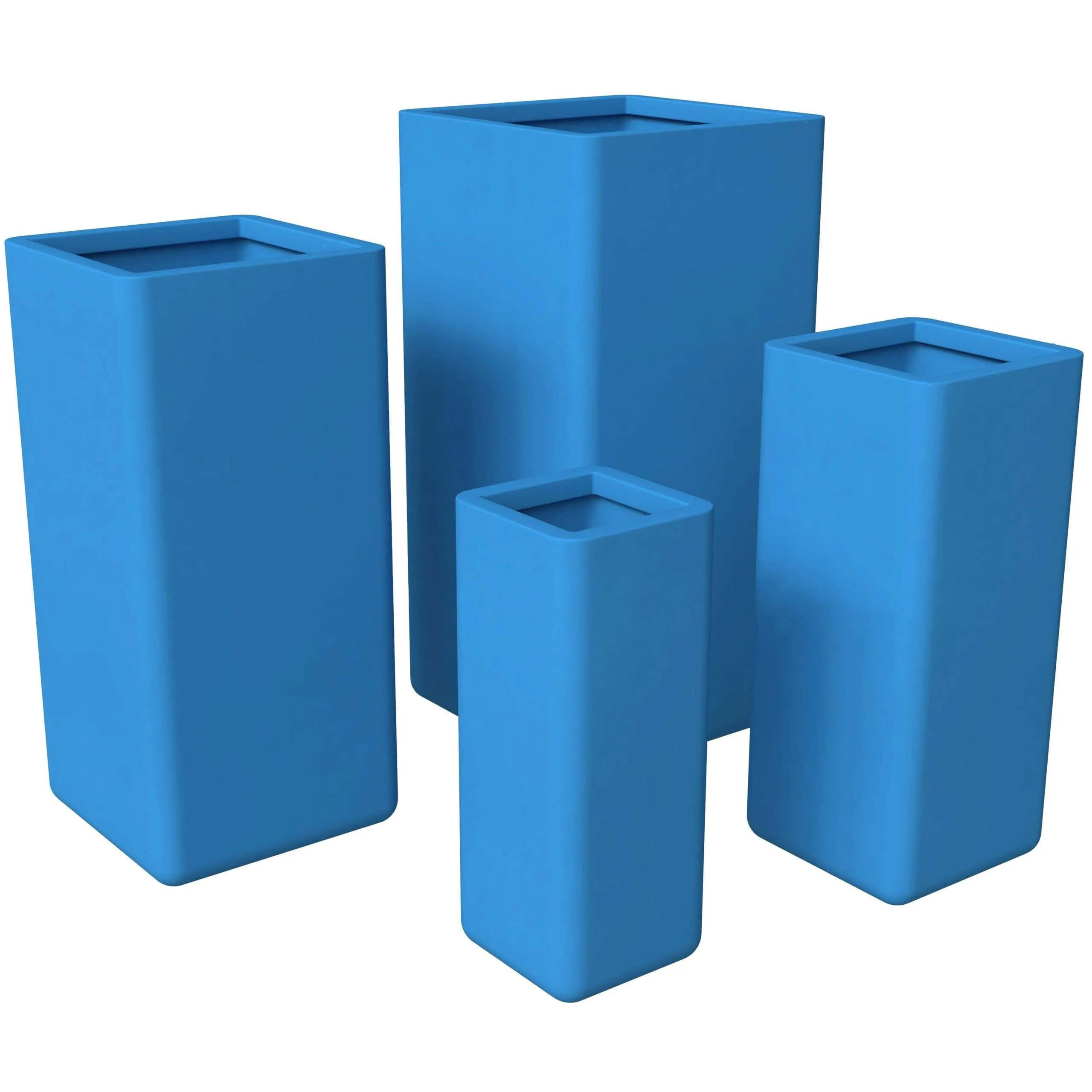 Marquee 4-Piece Square Planter Set in Fiberstone and MgO Clay with Drainage for Indoor Outdoor Home Office Yard Patio Porch