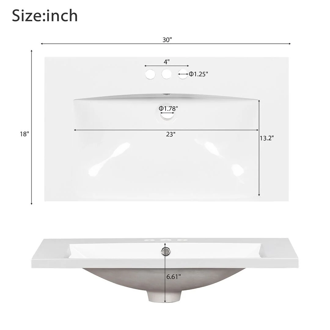 30'' Modern Freestanding Bathroom Vanity with Top Sink , Solid Wood Frame