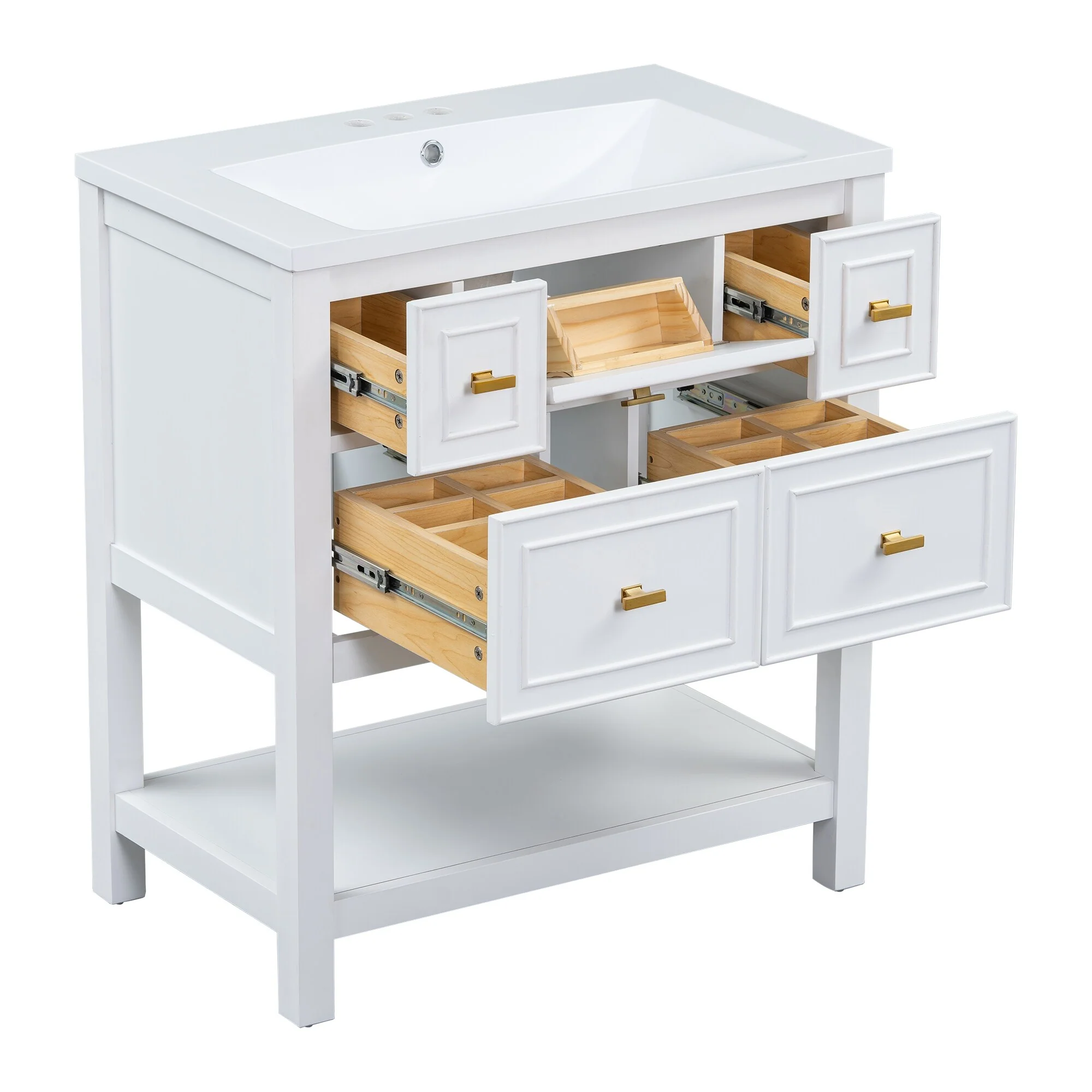 Free Standing Single Bathroom Vanity with 5 Drawers Bathroom Storage Cabinet