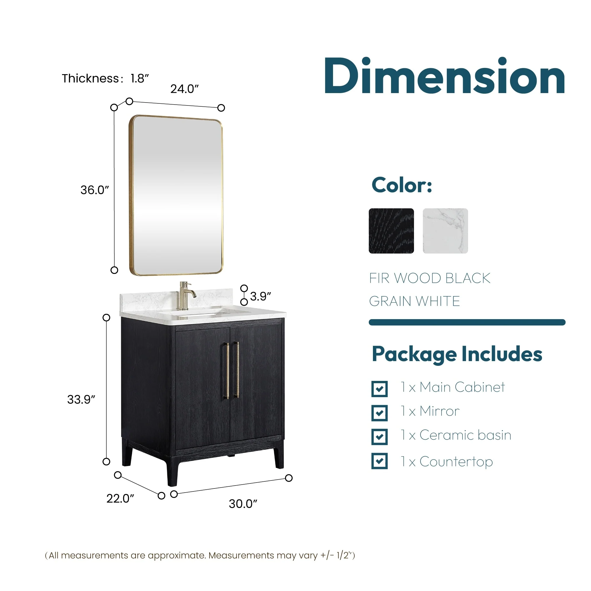 Gara Single Bath Vanity with Composite Stone Top and Mirror