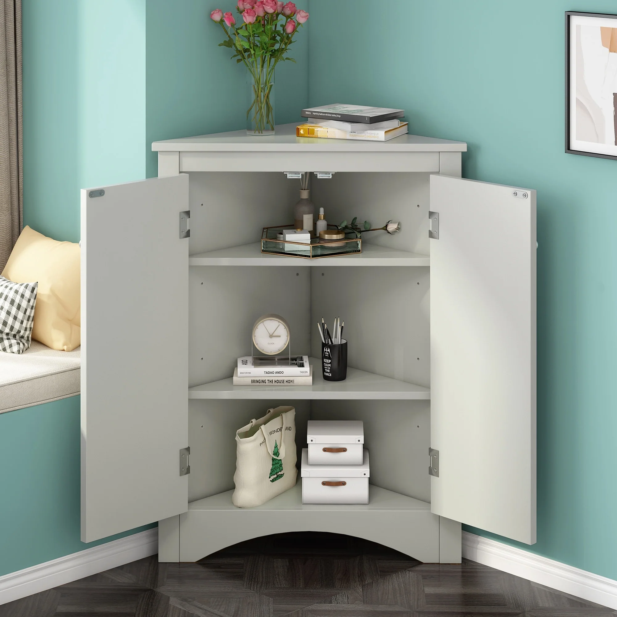 17.2 in. W x 17.2 in. D Triangle Bathroom Storage Cabinet with Adjustable Shelves