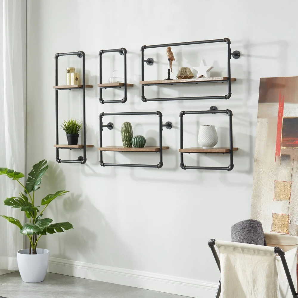 Romi Industrial Sand Black Metal Pipe Wall Shelf by Furniture of America