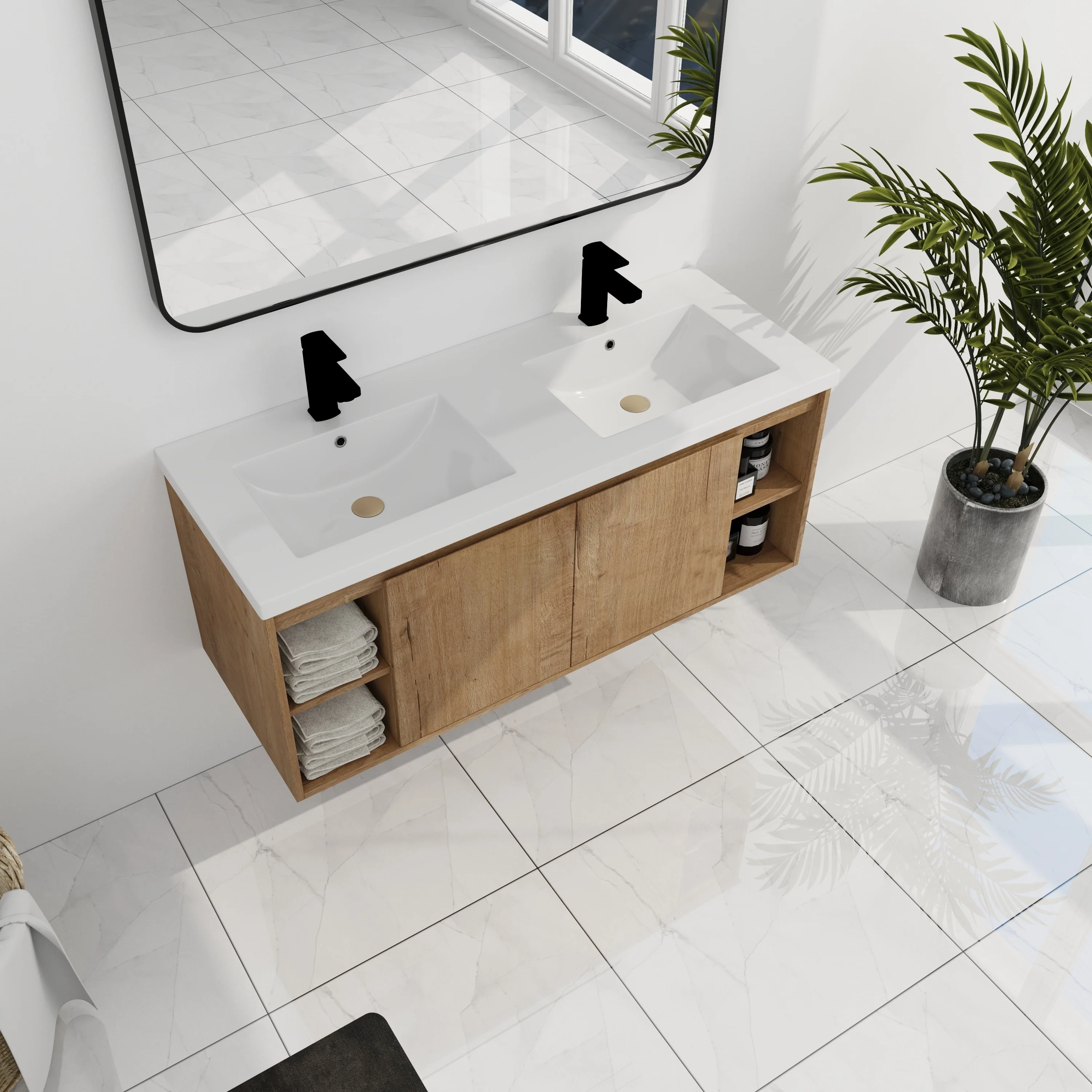 BNK Double Sink Bathroom Vanity in 48 Inch,Bathroom Cabinet with Soft Close Doors&Shelves