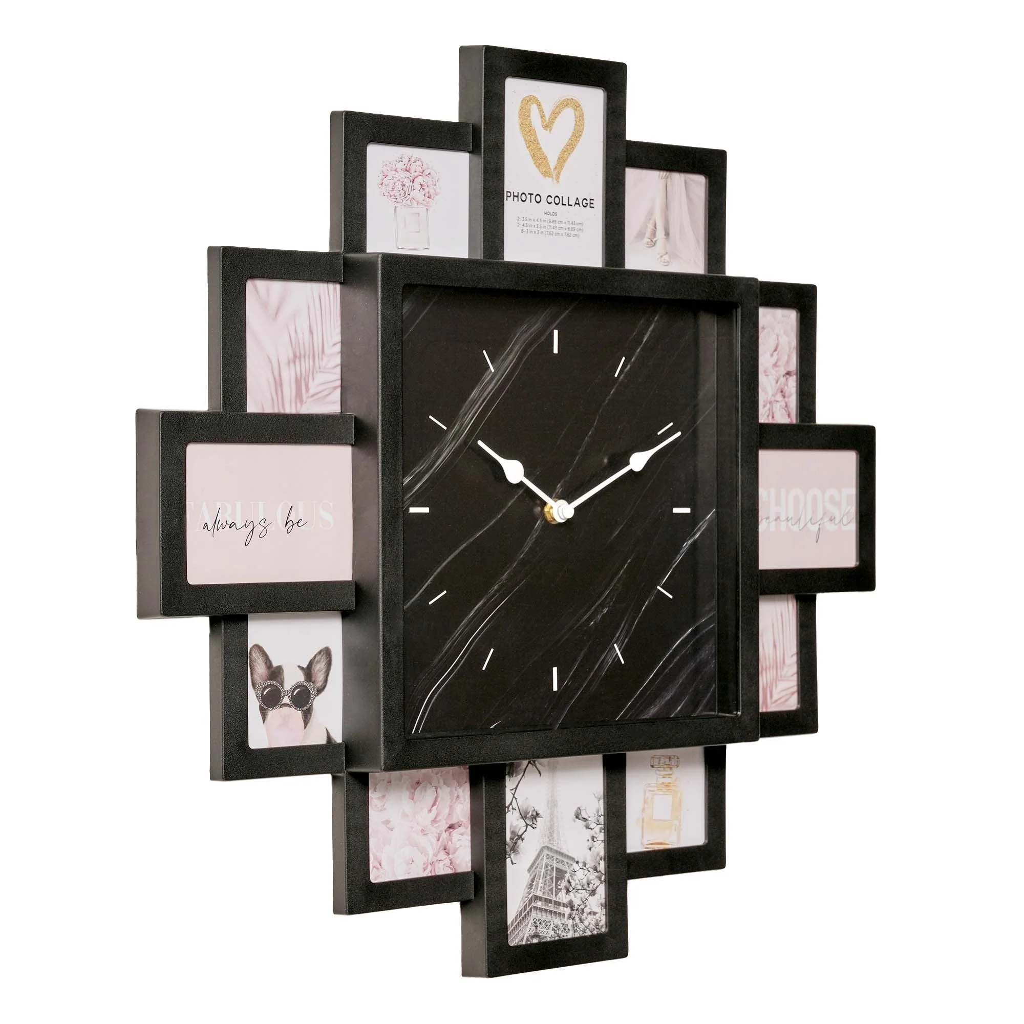American Art Decor Picture Frame Collage Wall Clock 12 Photo Display Slots