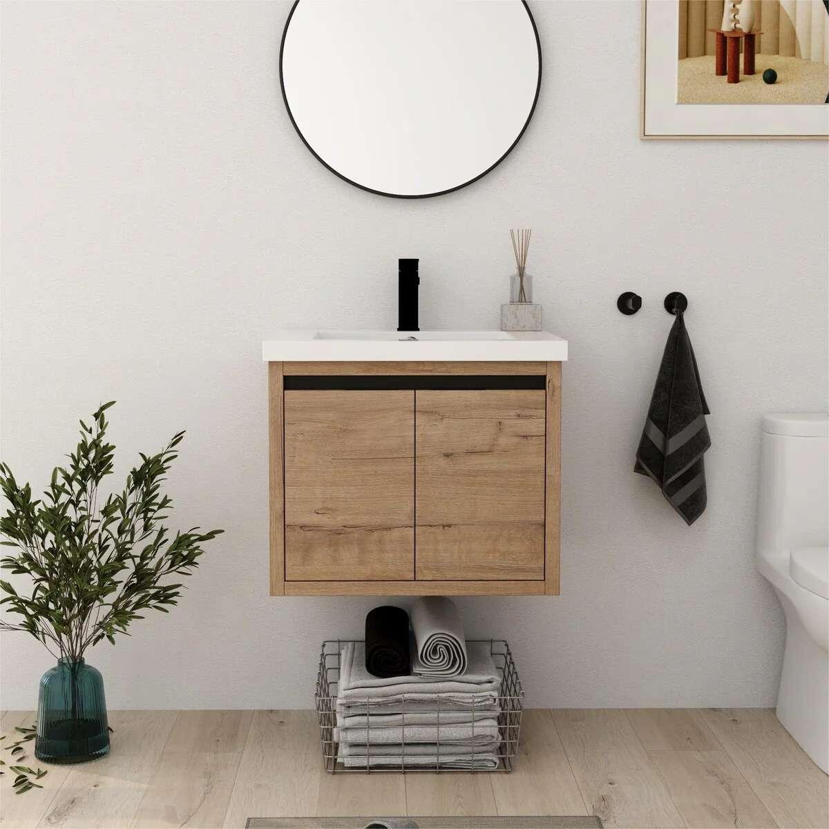 Bathroom Vanity With Sink In 24 Inch, Floating Bathroom Vanity With Soft Close Door