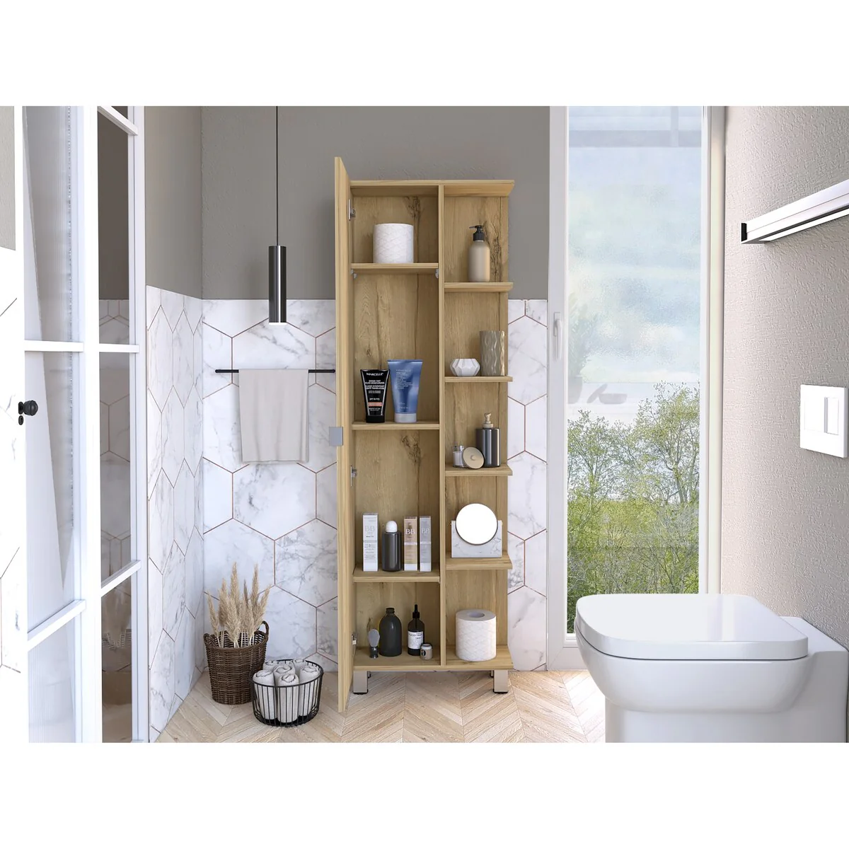 Linen Cabinet, Four Interior Shelves, Five External Shelves