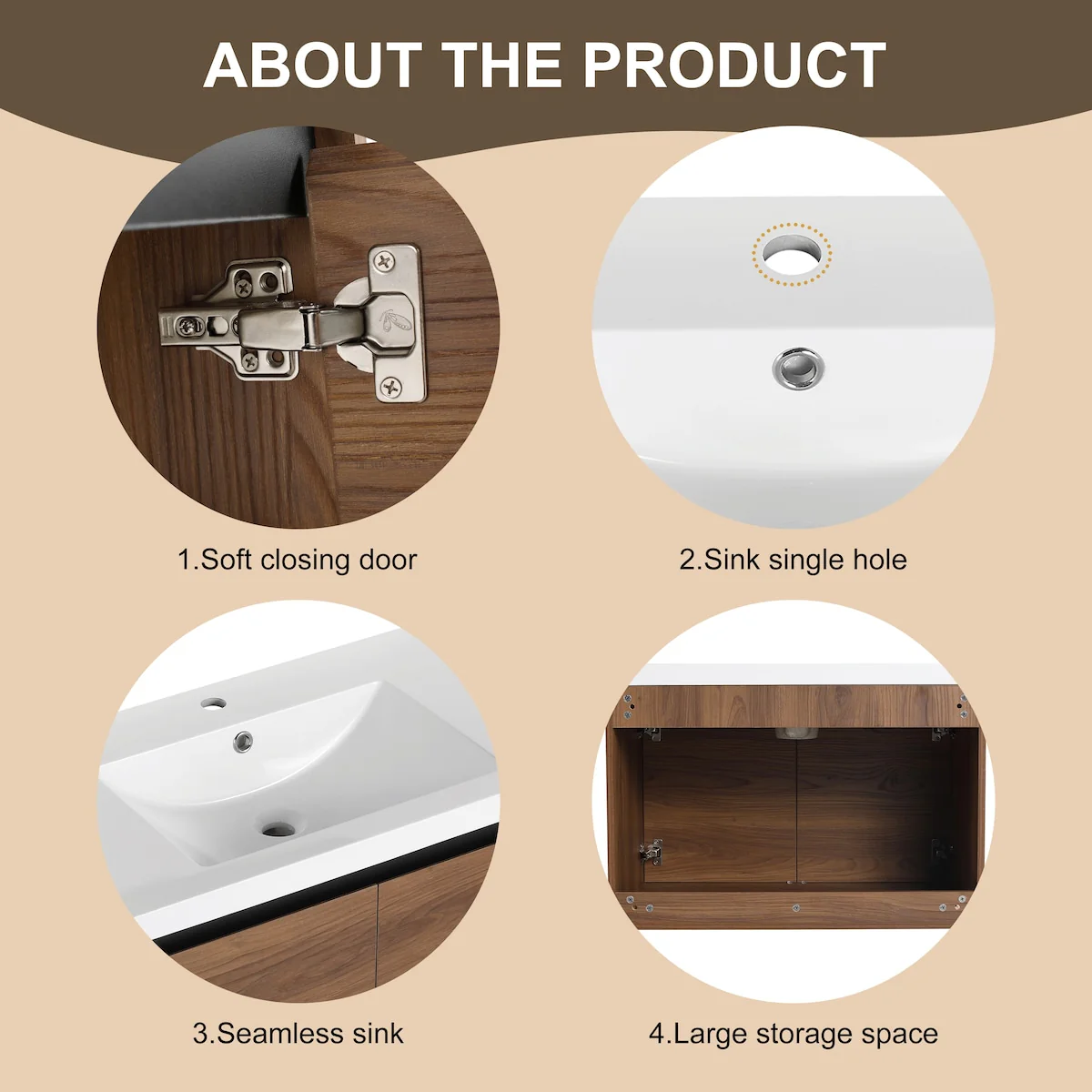 Bathroom Vanity with Resin Countertop Sink & 2 Doors