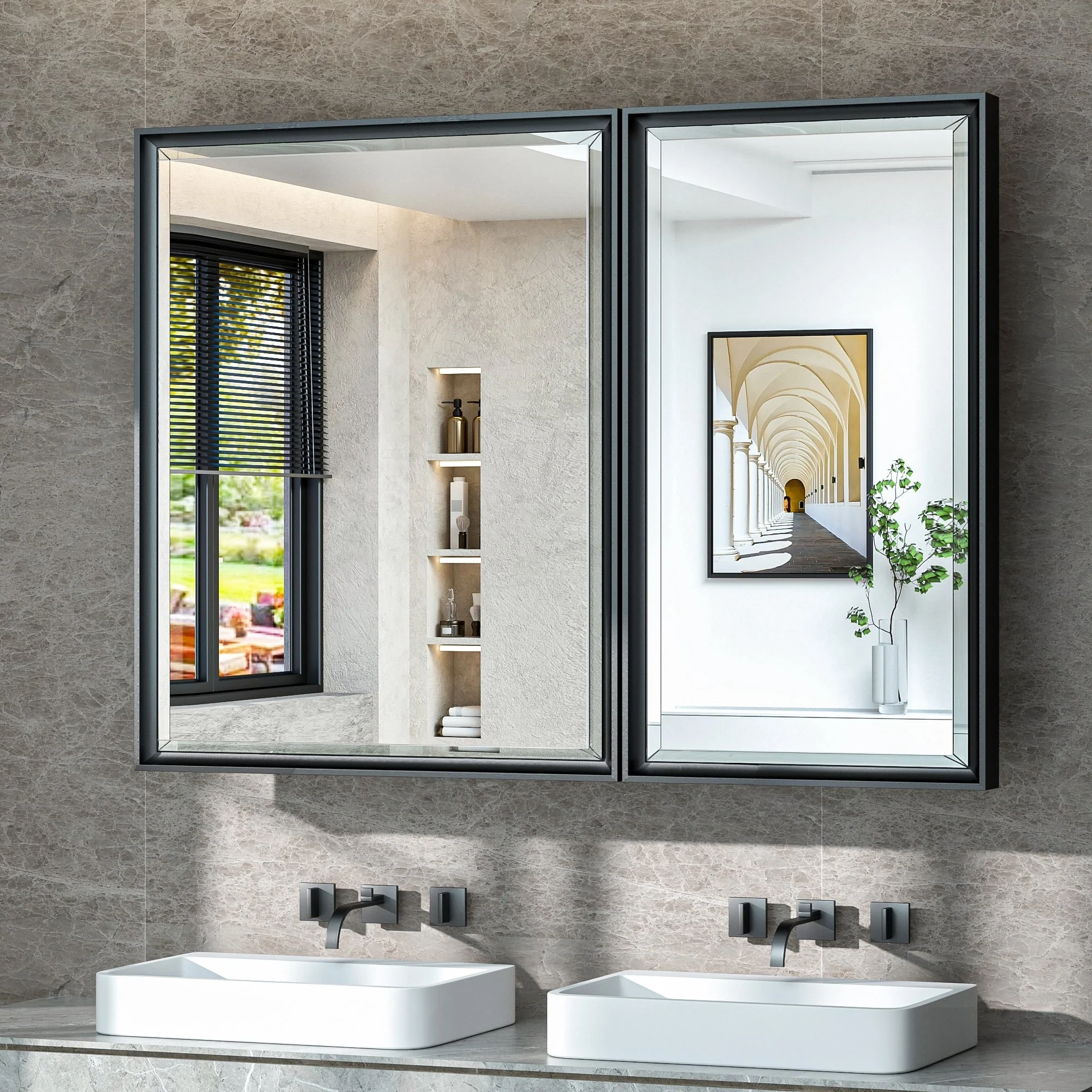 TokeShimi Medicine Cabinets for Bathroom with Mirror, Beveled Framed