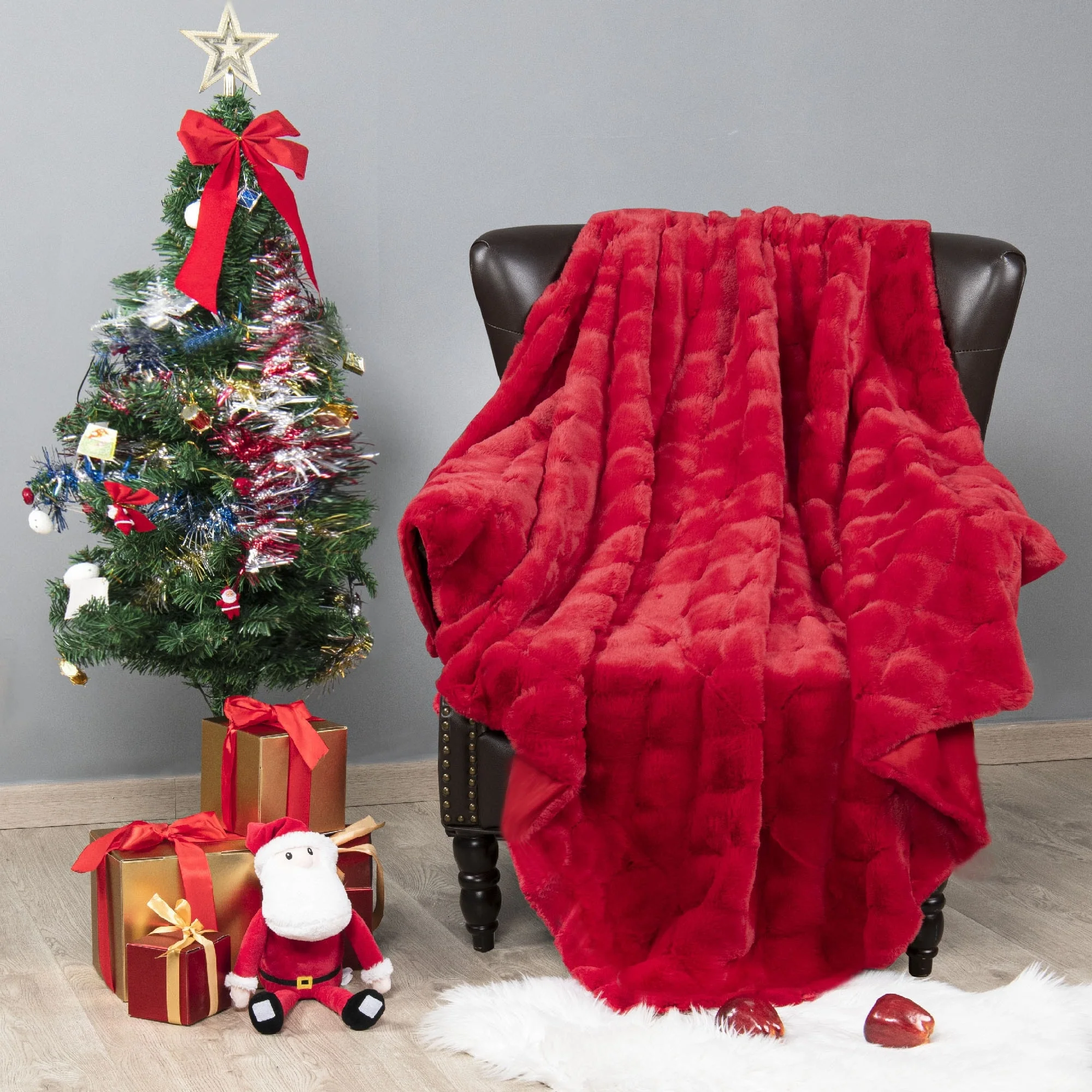 Christmas jacquard imitativerabbit fauxfur throw 50