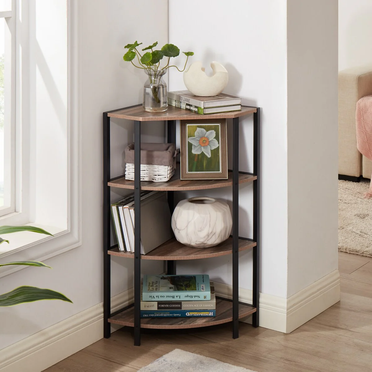 Corner Open Shelf Bookcase Plant Stand Small Bookshelf - 22.24