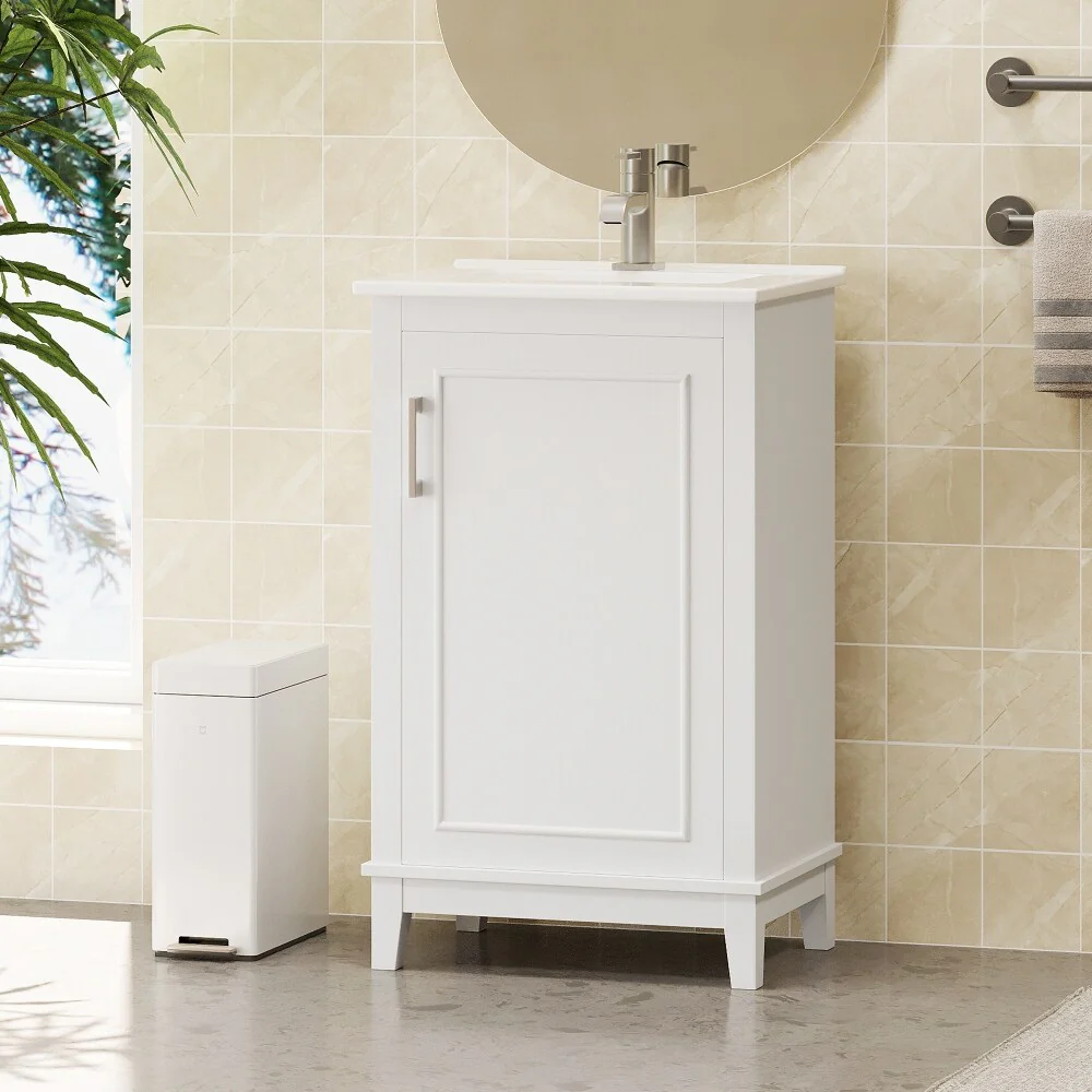 Modern 20 Inch Small Bathroom Vanity Cabinet with Ceramic Basin