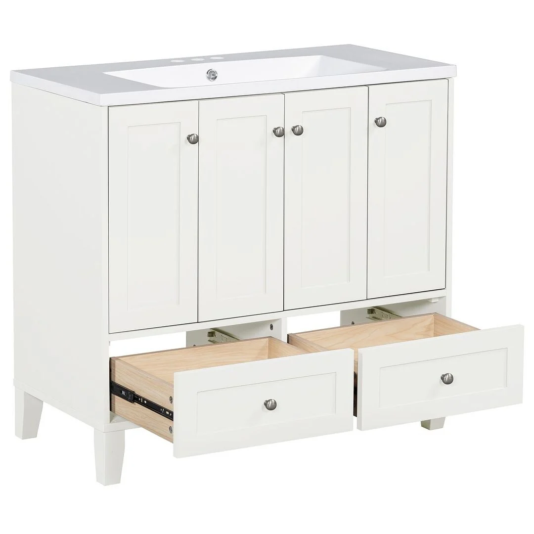 36'' Bathroom Vanity with Sink Set, Solid Wood Frame Bathroom Storage Cabinet, Freestanding Vanity Set