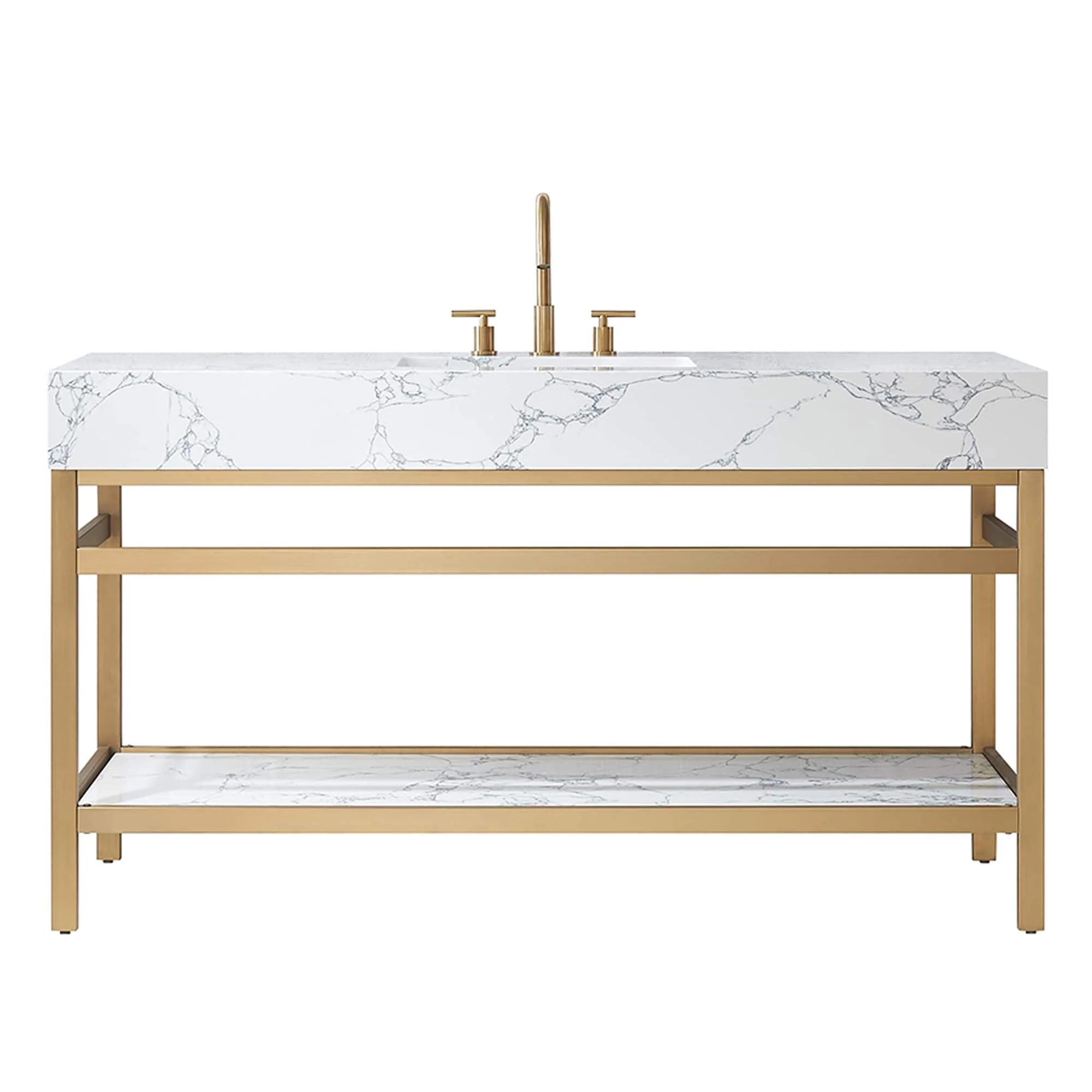 Ecija Bath Vanity, Metal Support with Composite Stone Top, no Mirror