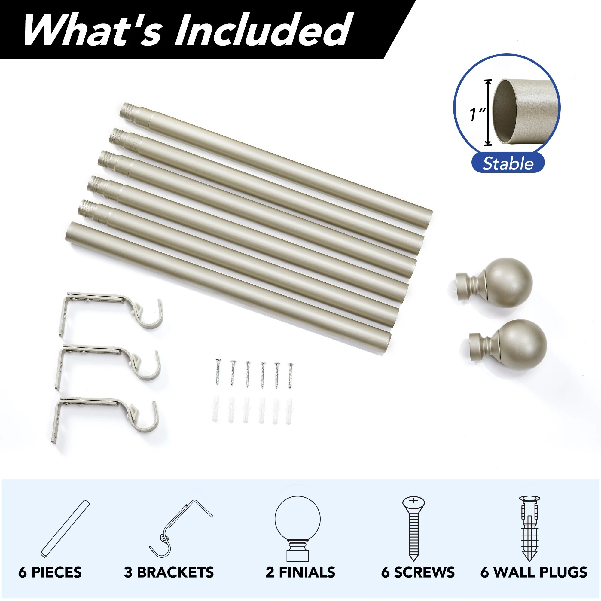 Deconovo 1 Inch Window Curtain Rod