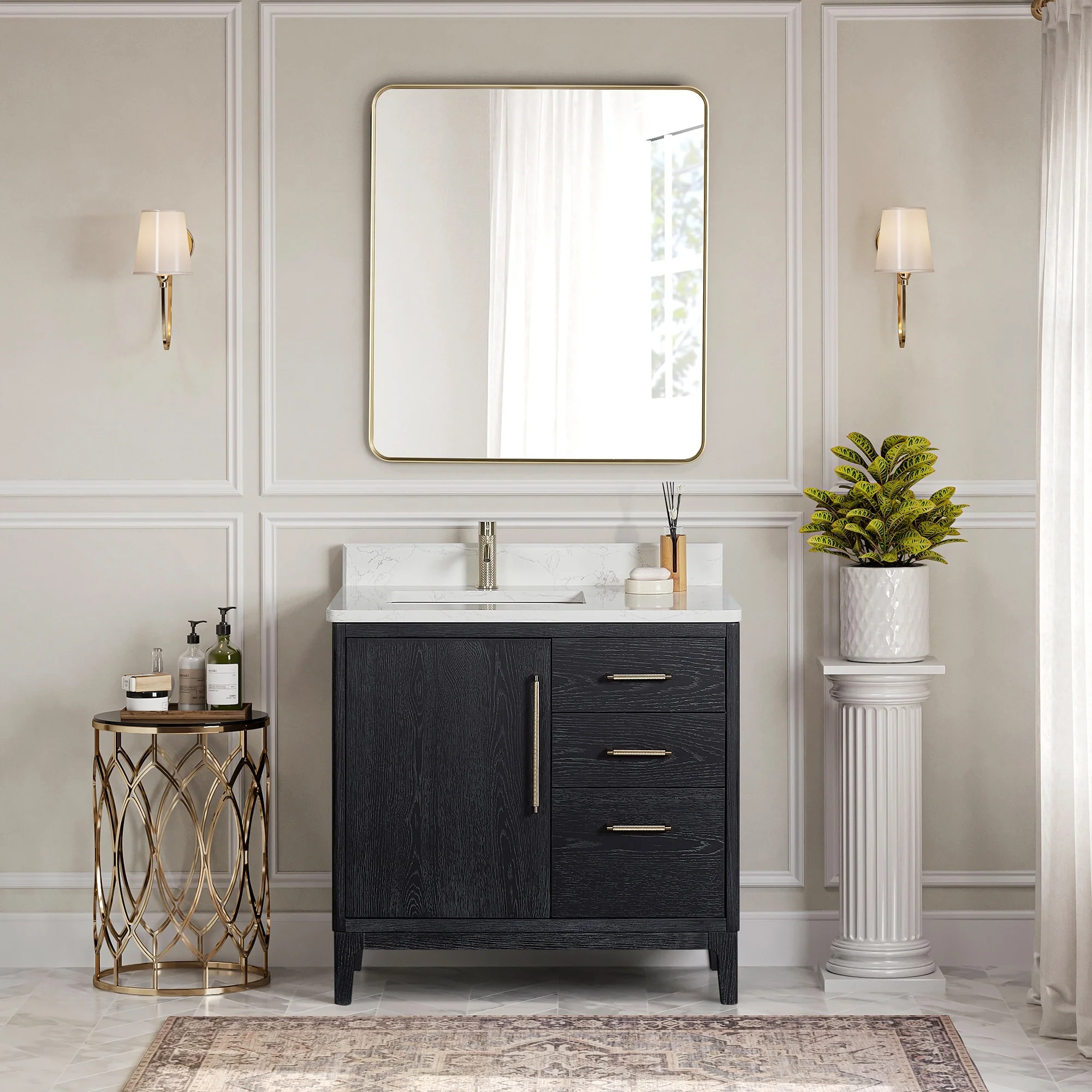 Gara Single Bath Vanity with Composite Stone Top and Mirror