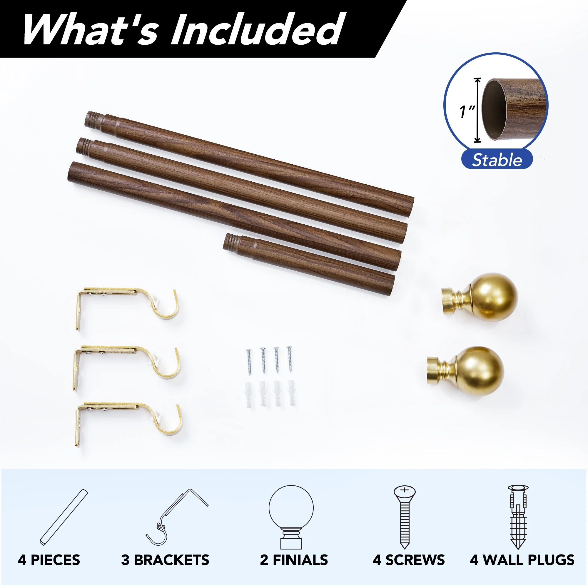 Deconovo 1 Inch Window Curtain Rod