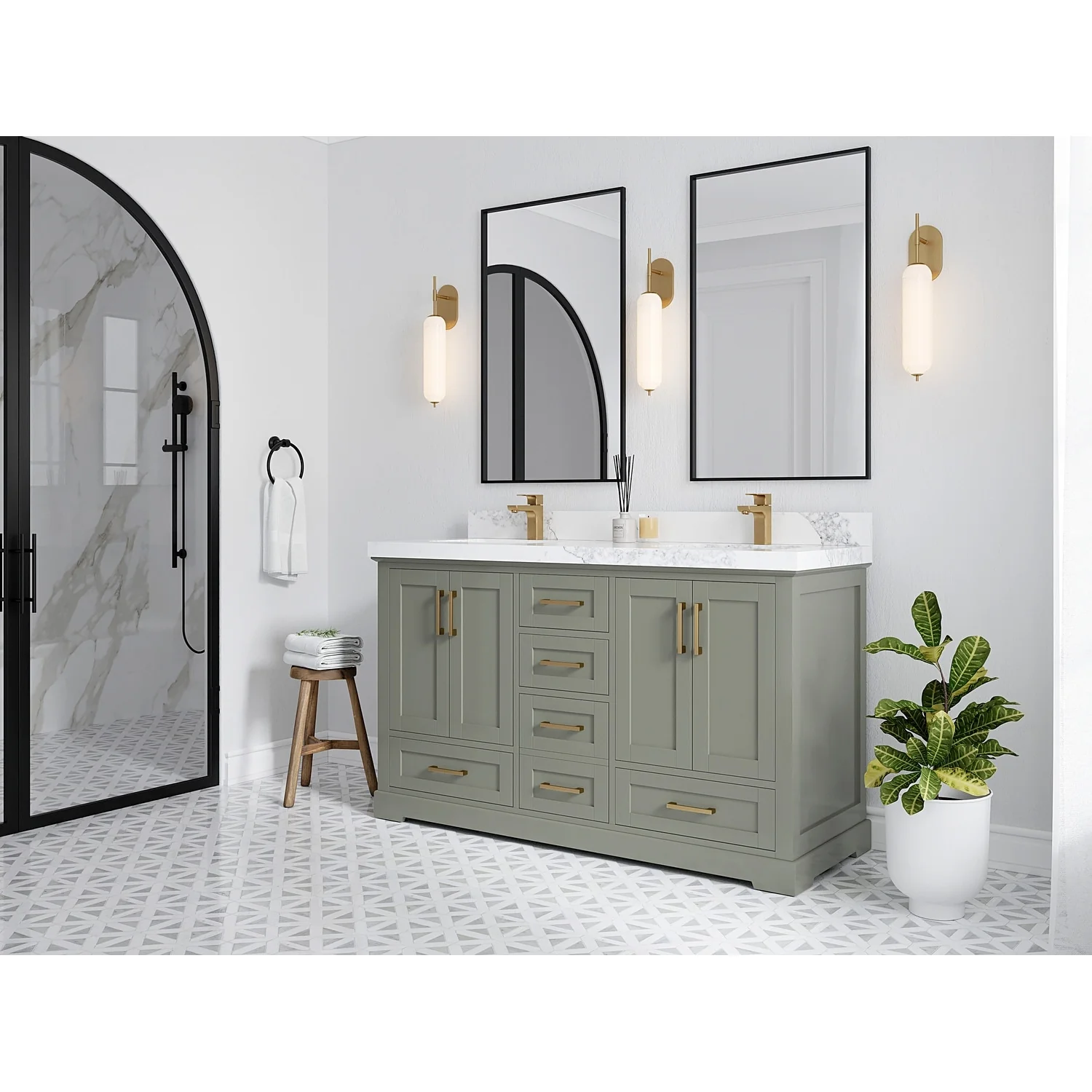 Willow Collection 60 in W x 22 in D x 36 in H Boston Double Bowl Sink Bathroom Vanity with Countertop