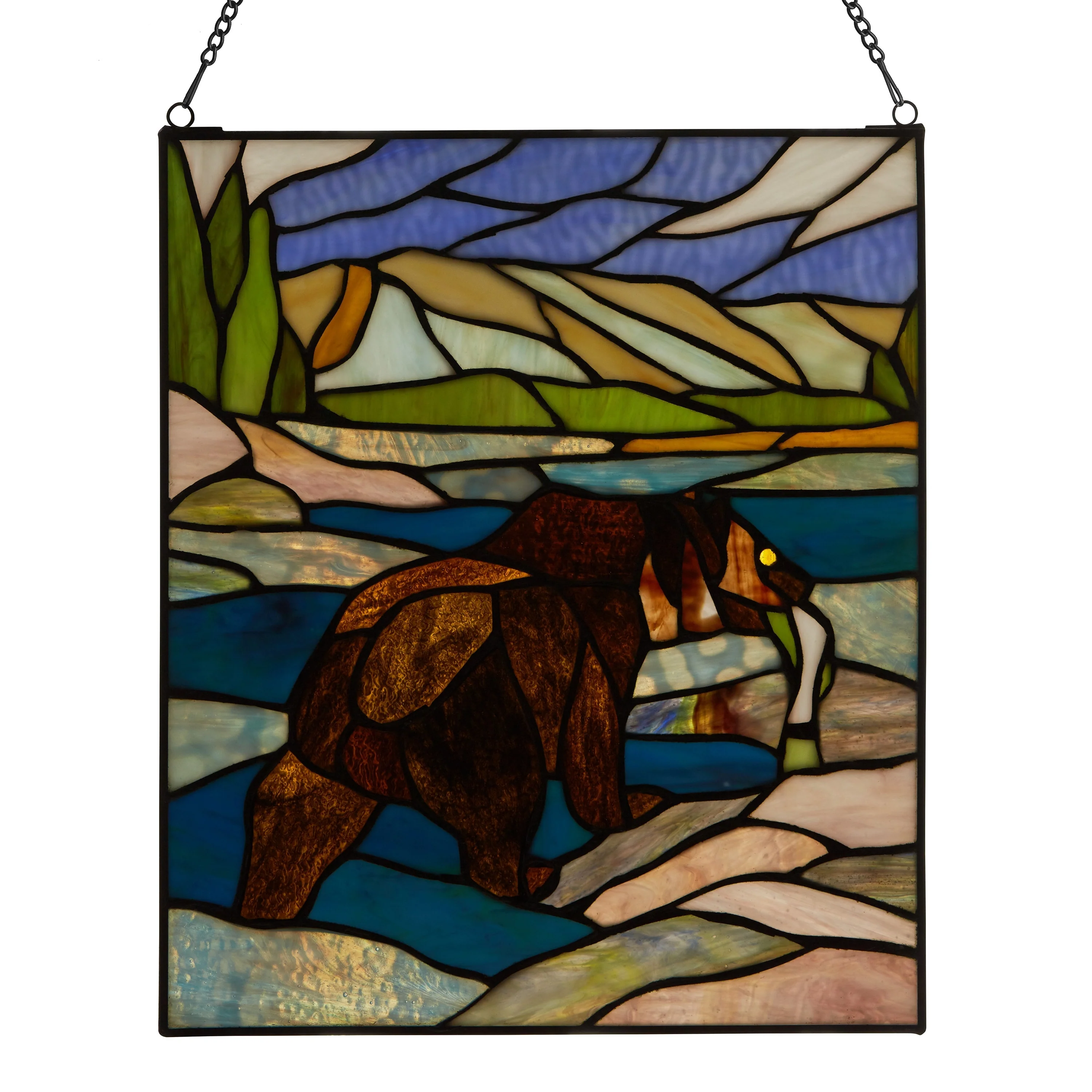 River of Goods Fishing Bear Scene River of Goods Stained Glass Window Panel - 12