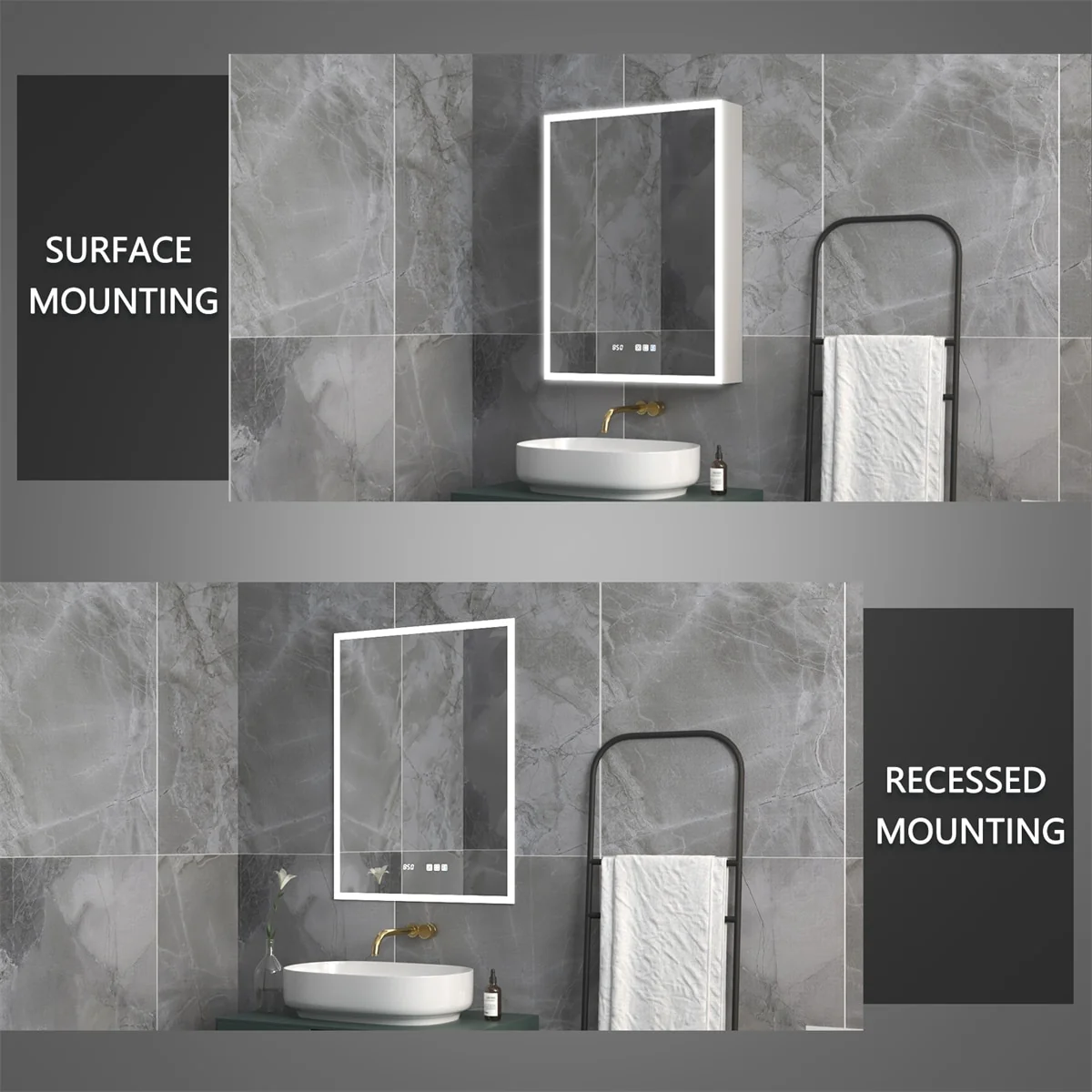 ExBrite Led Lighted Medicine Cabinet Recessed or Surface with Mirrors