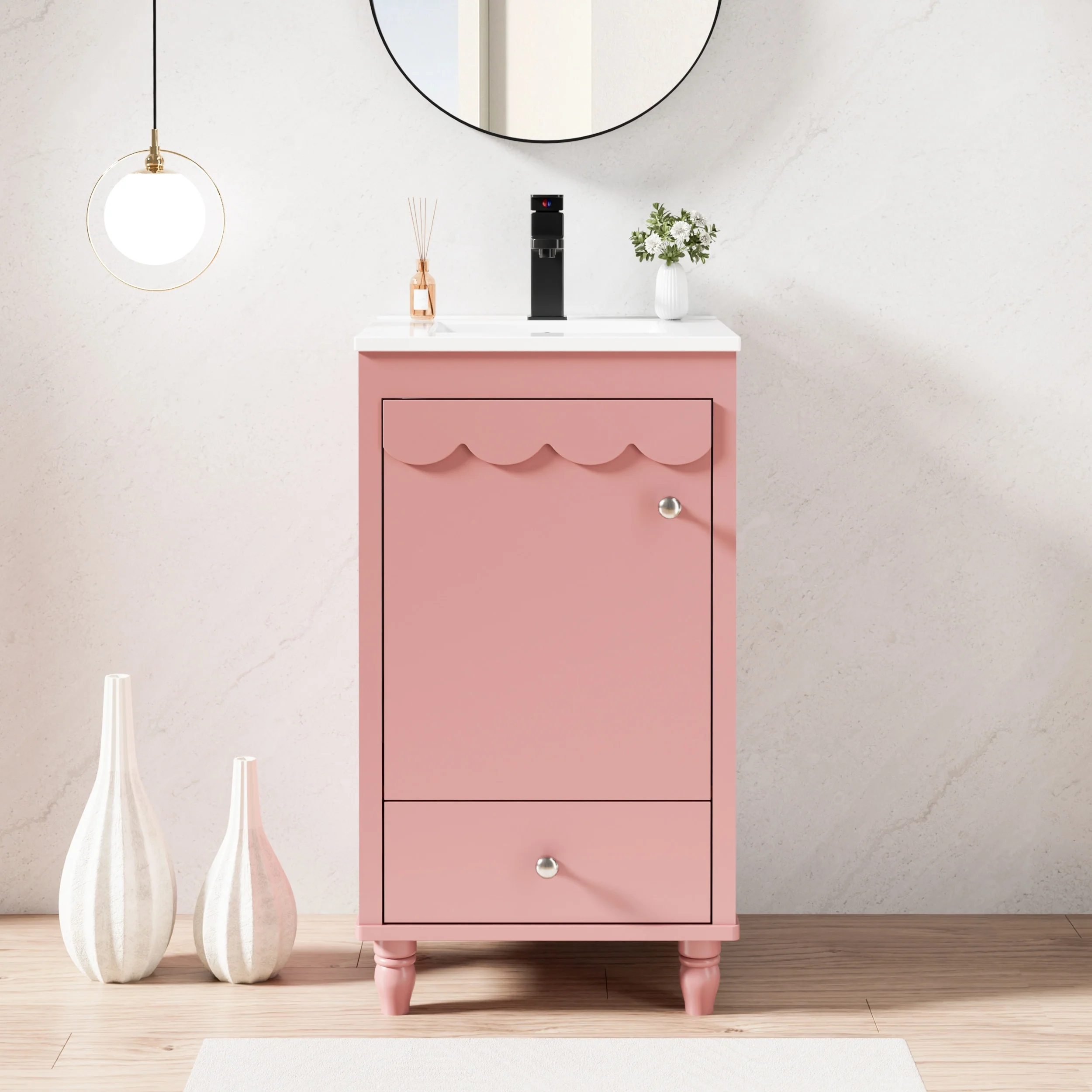 Lace Trim Freestanding Bathroom Vanity Set - Perfect for Bathrooms