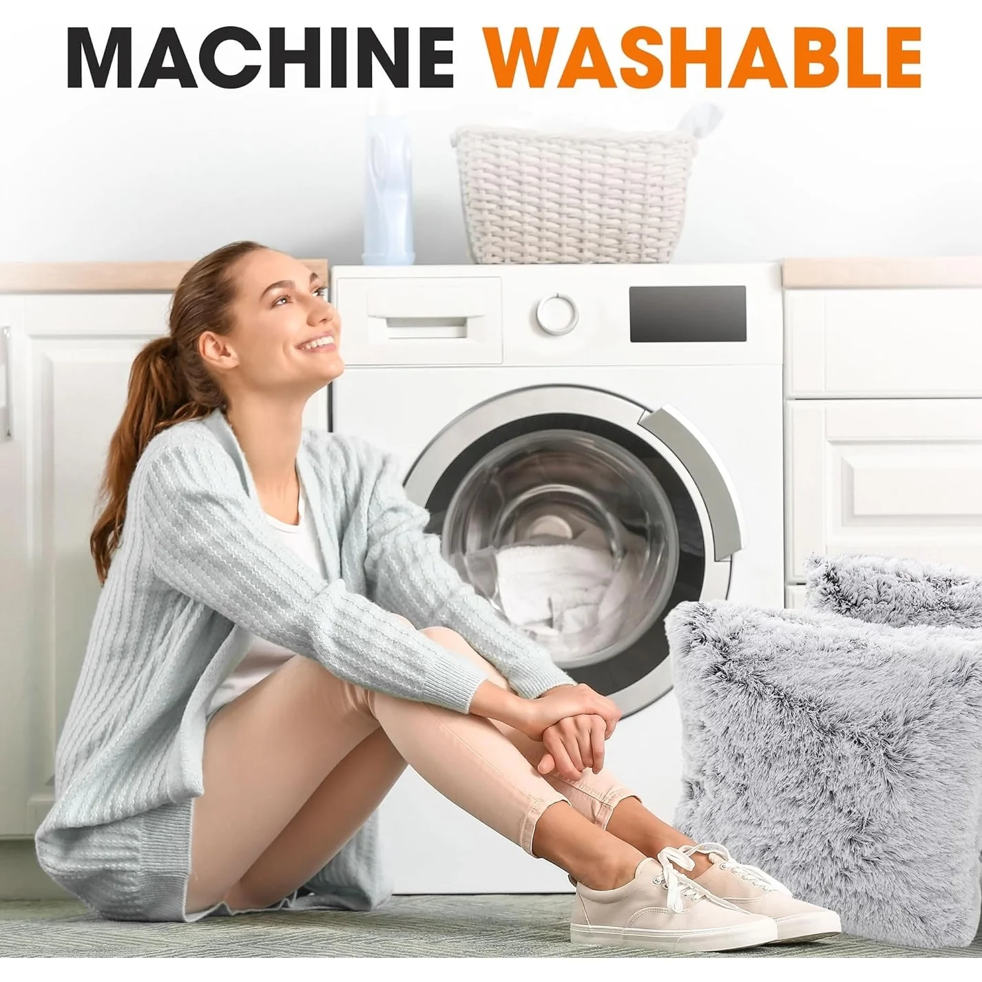 Cheer Collection Shaggy Long Hair Throw Pillows (Set of 2)