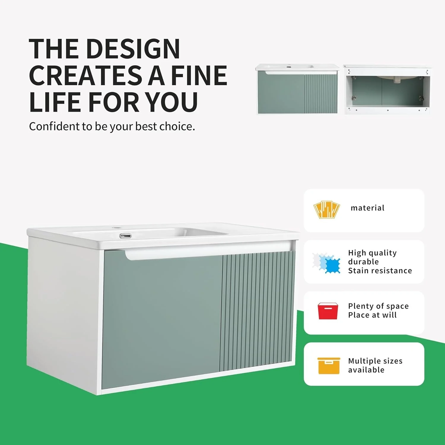 BNK 28/ 32/36/40 Inch Single Sink Bathroom Vanity with Soft Close Door, Modern Floating Vanity