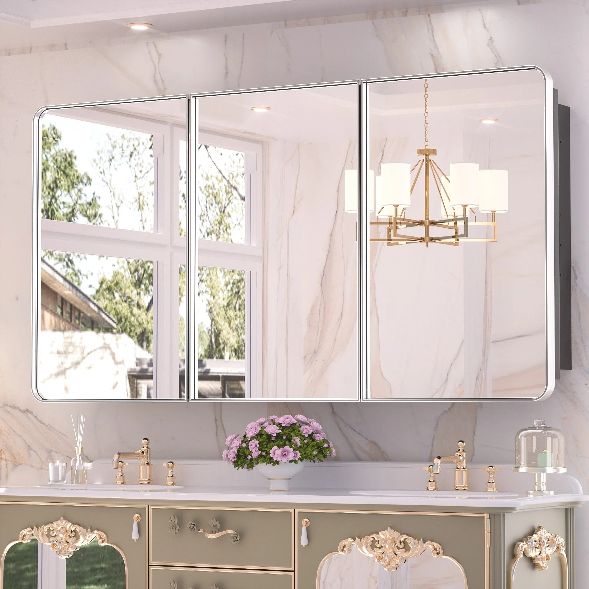 KEONJINN Medicine Cabinets for Bathroom with Mirror, Stainless Steel 1-3 Framed Doors