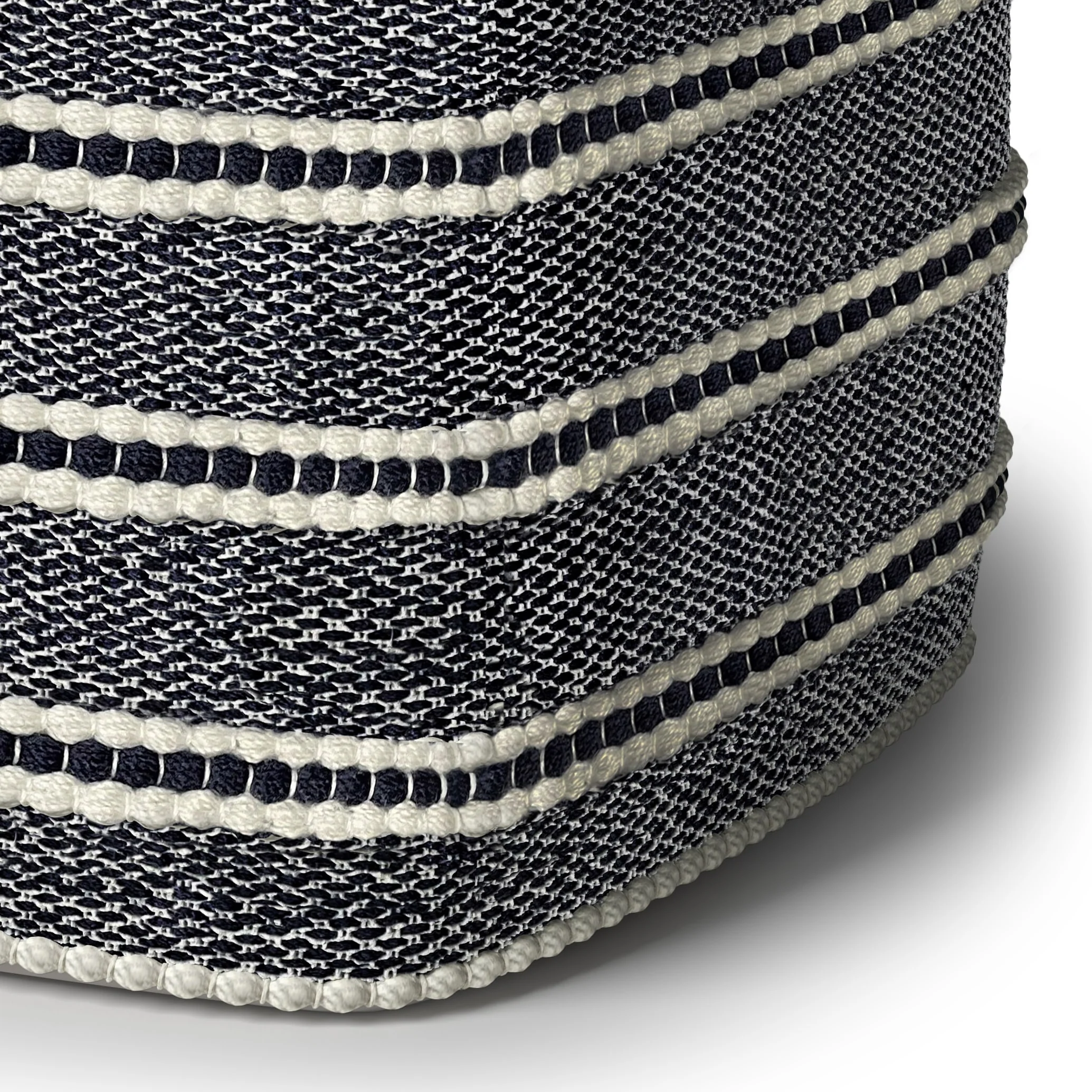 WYNDENHALL Anika Square Woven Pouf in Navy and White Recycled PET Polyester