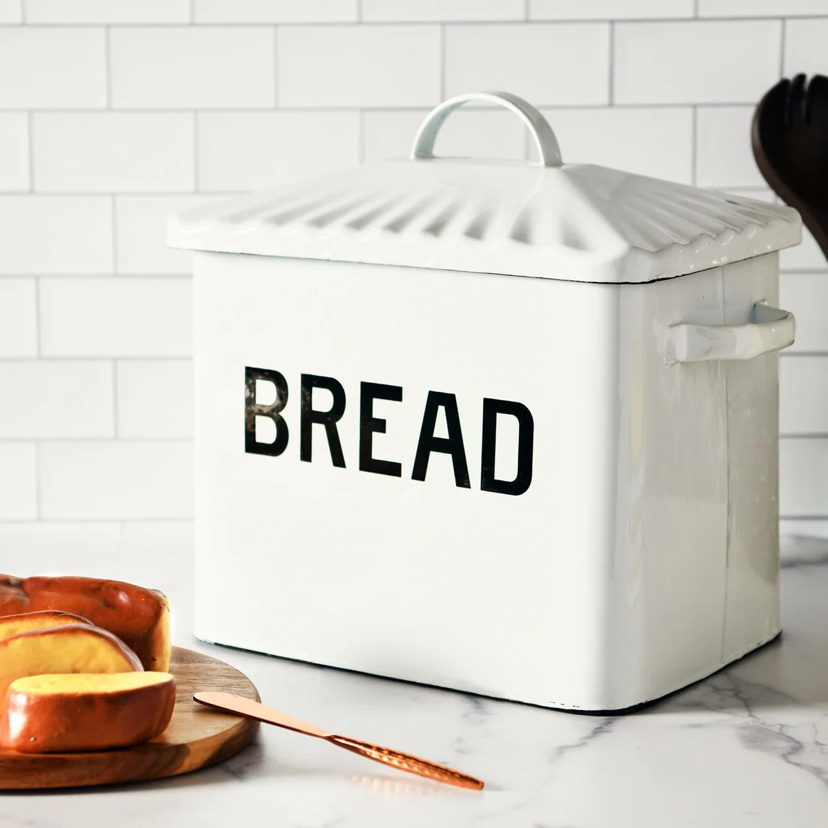 Enameled Metal Bread Box with