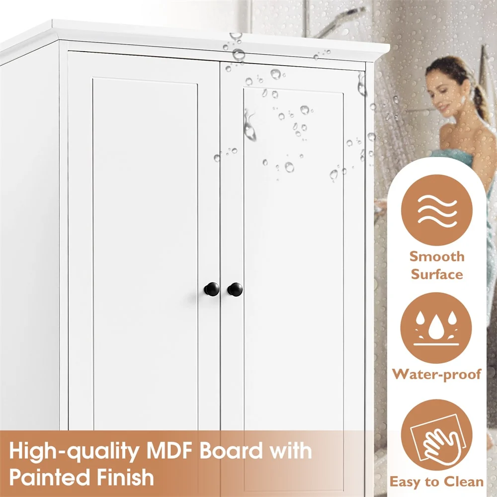 Wooden Storage Cabinet with 2 Doors and 4 Drawers, Adjustable Shelf