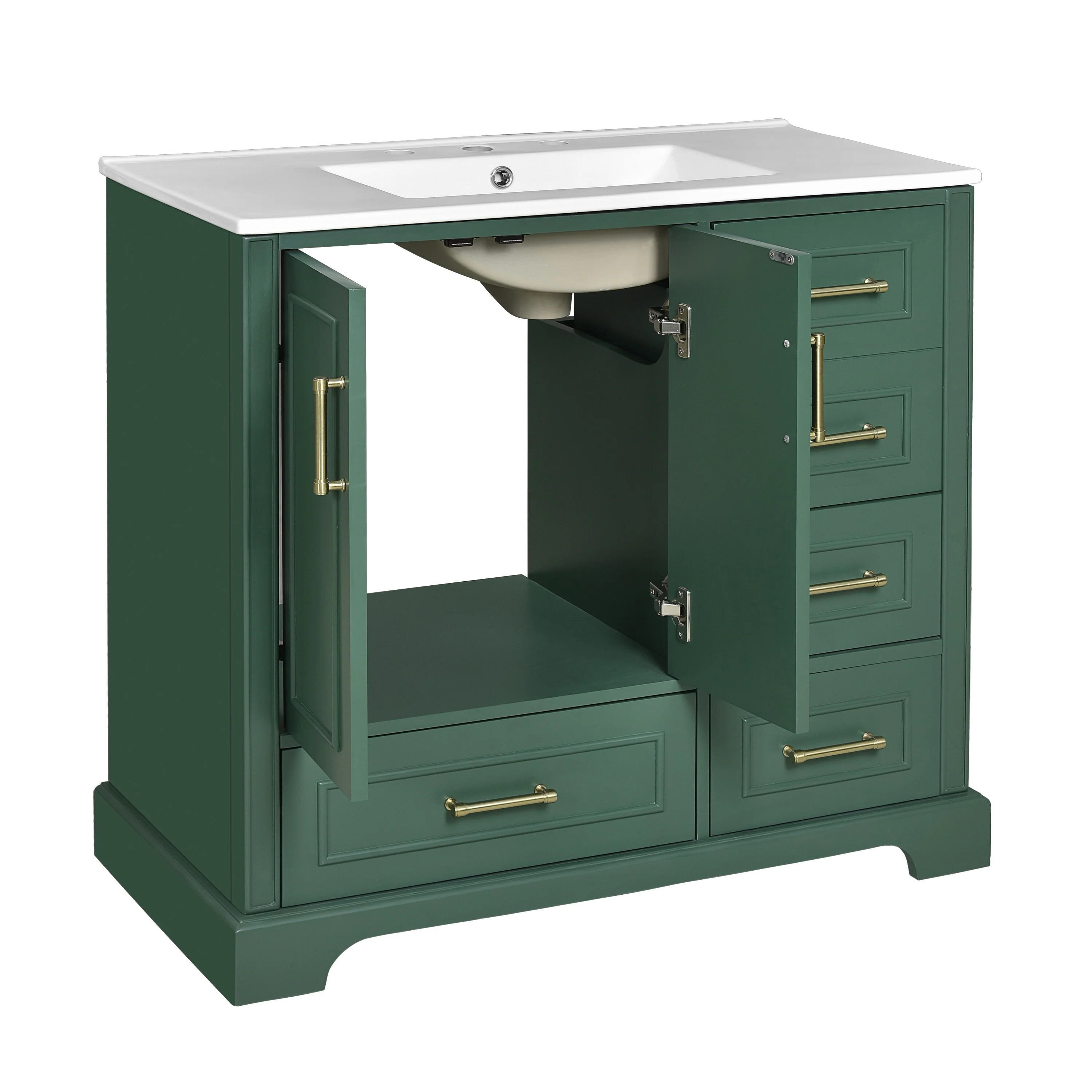 Bathroom Vanity with Resin Sink, Bathroom Vanity Set with 4 Drawers, Bathroom Storage Cabinet with 2 Soft Close Doors