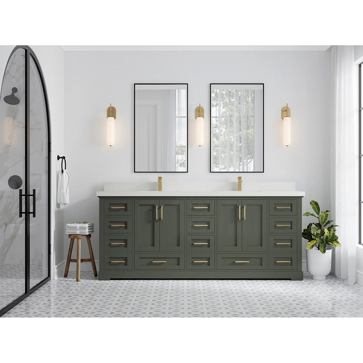Willow Collection 84 in W x 22 in D x 36 in H Boston Double Bowl Sink Bathroom Vanity with Countertop
