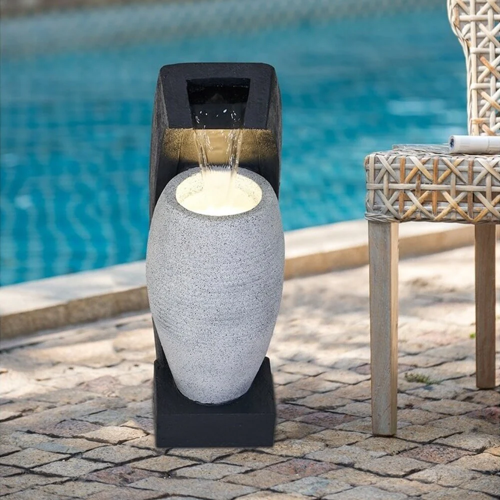 Black and White Water Fountain with Vase Design