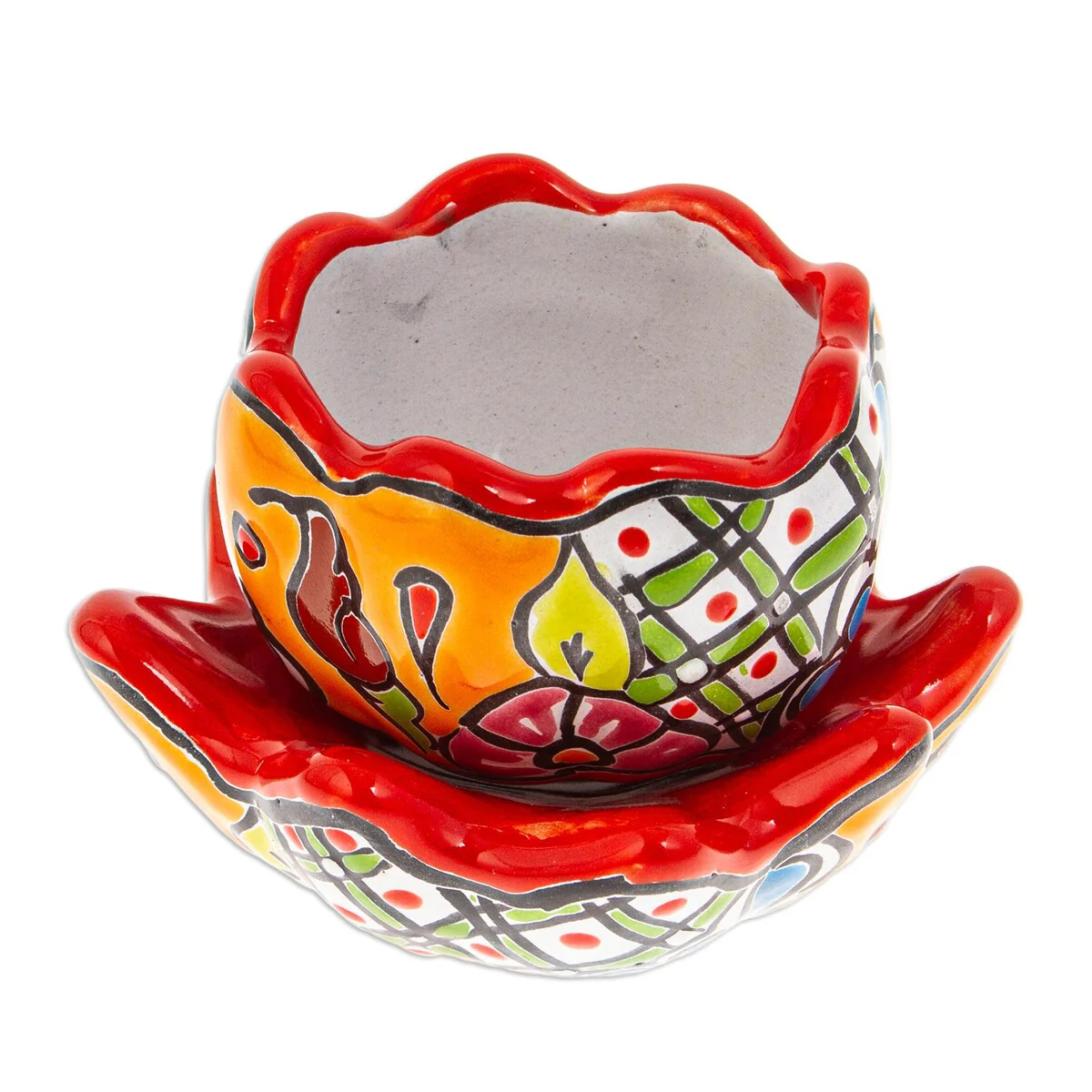 Novica Handmade Talavera Eden In Strawberry Ceramic Flower Pot