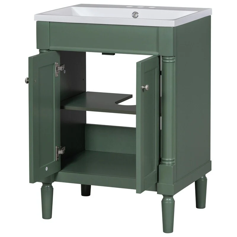 24'' Bathroom Vanity with Top Sink: Modern 2-Tier Storage Cabinet, Single Sink, Large Shelves