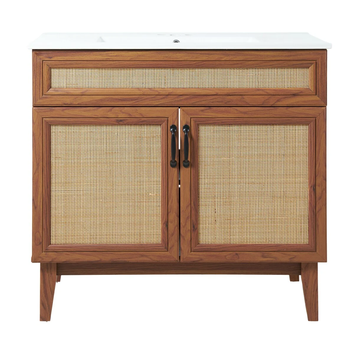 Ancillary Rattan Modern Farmhouse 2-Shelf Bath Vanity Cabinet Only (Sink Basin not Included), by JONATHAN Y