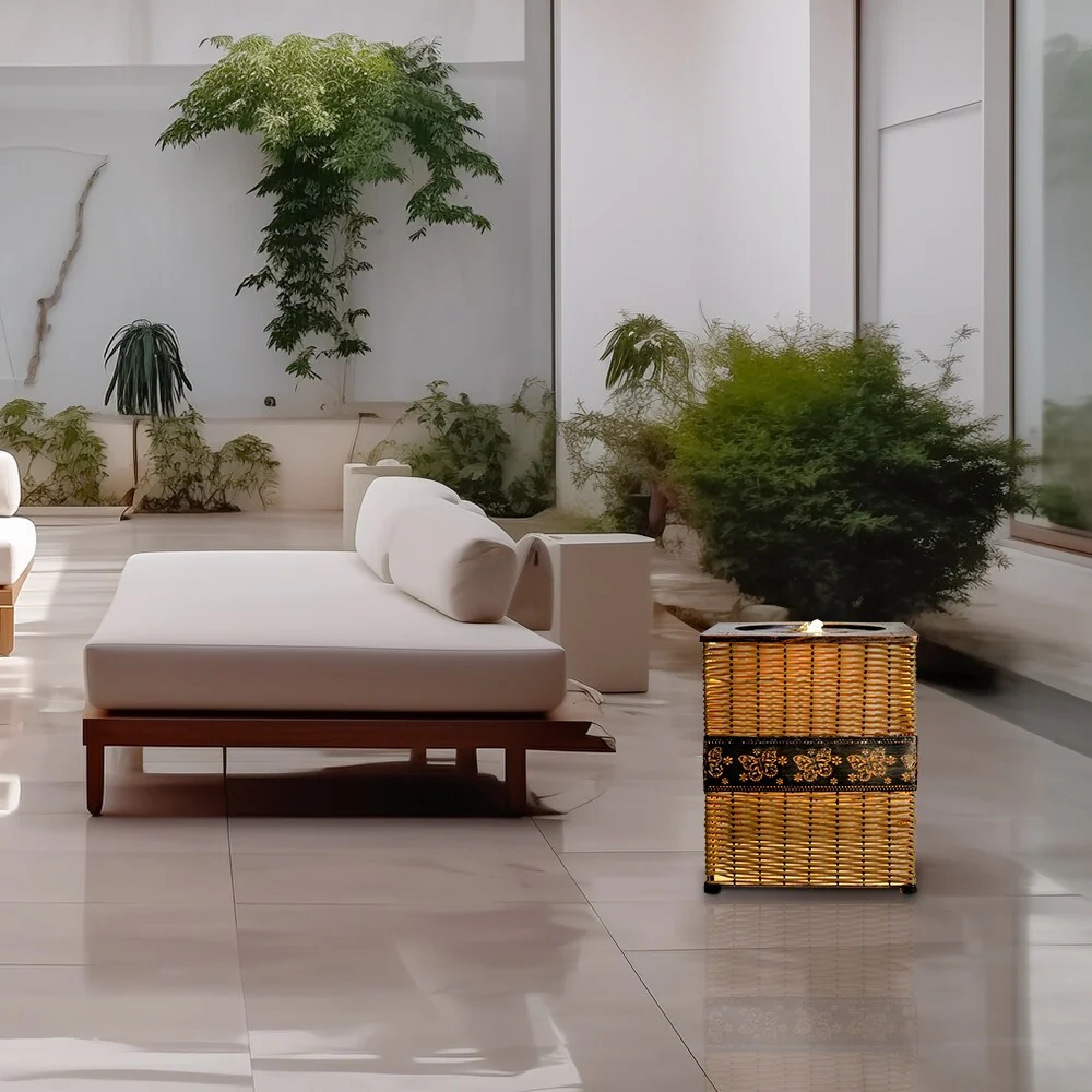 Indoor Rattan Water Fountain with LED Light for Home and Office Decor