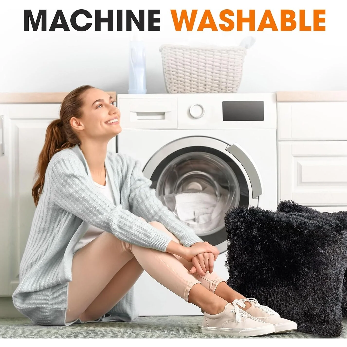 Cheer Collection Shaggy Long Hair Throw Pillows (Set of 2)