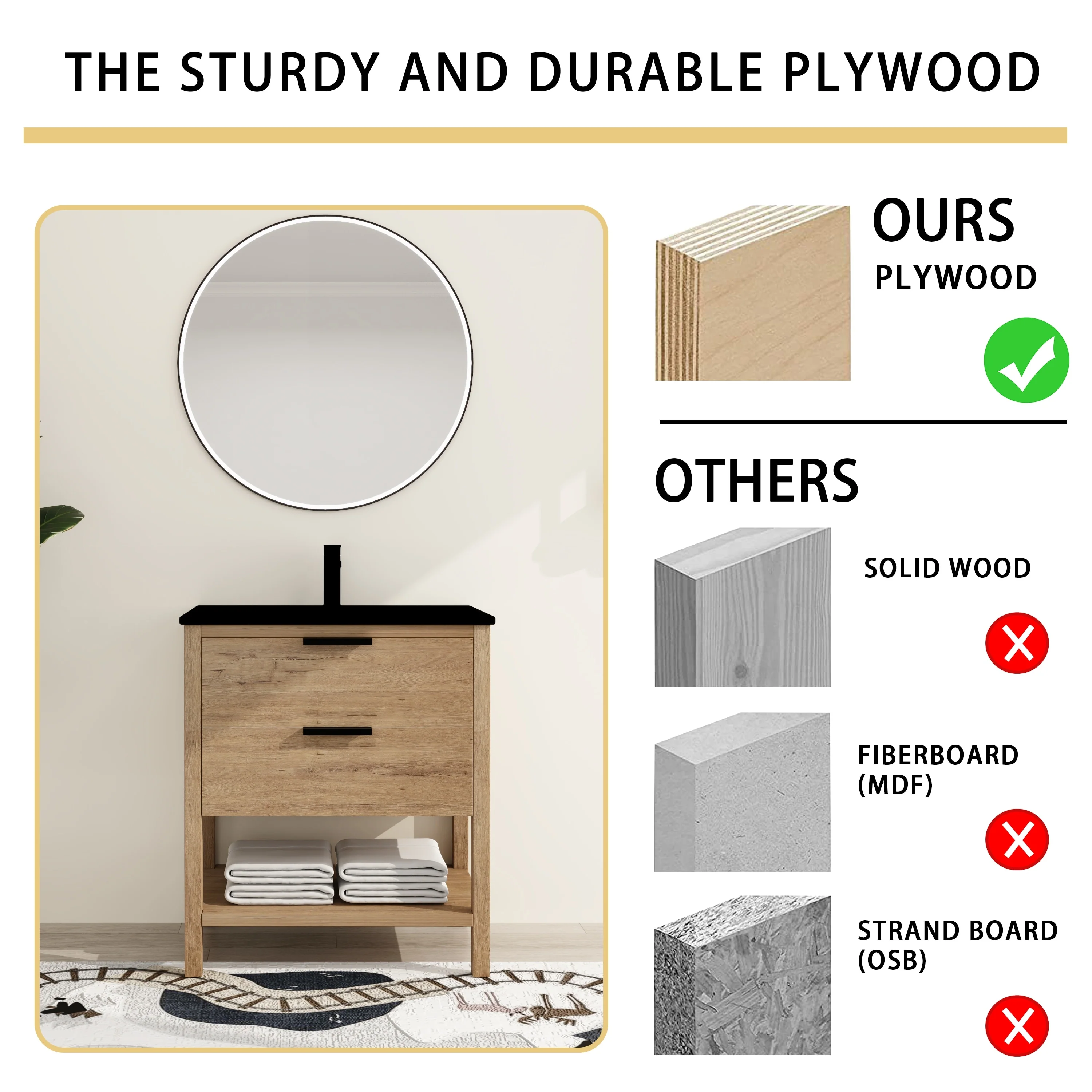 BNK 30/36 Inch Bathroom Vanity With Single Sink,Modern Bathroom Vanities With Soft Close Drawer And Shelf