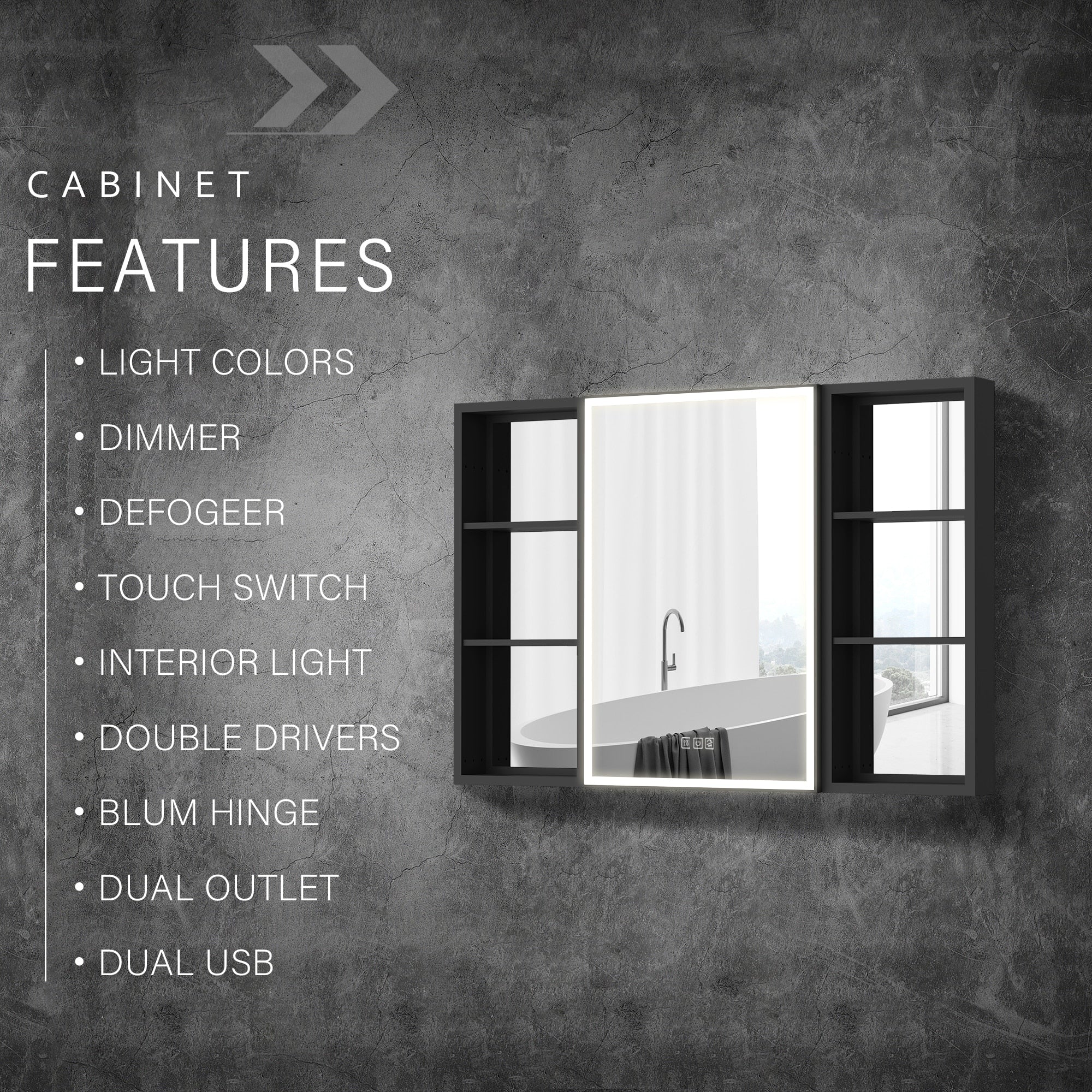 30 in. H Recessed or Surface Wall Mounted LED Mirror Cabinet With Black Side Cabinet