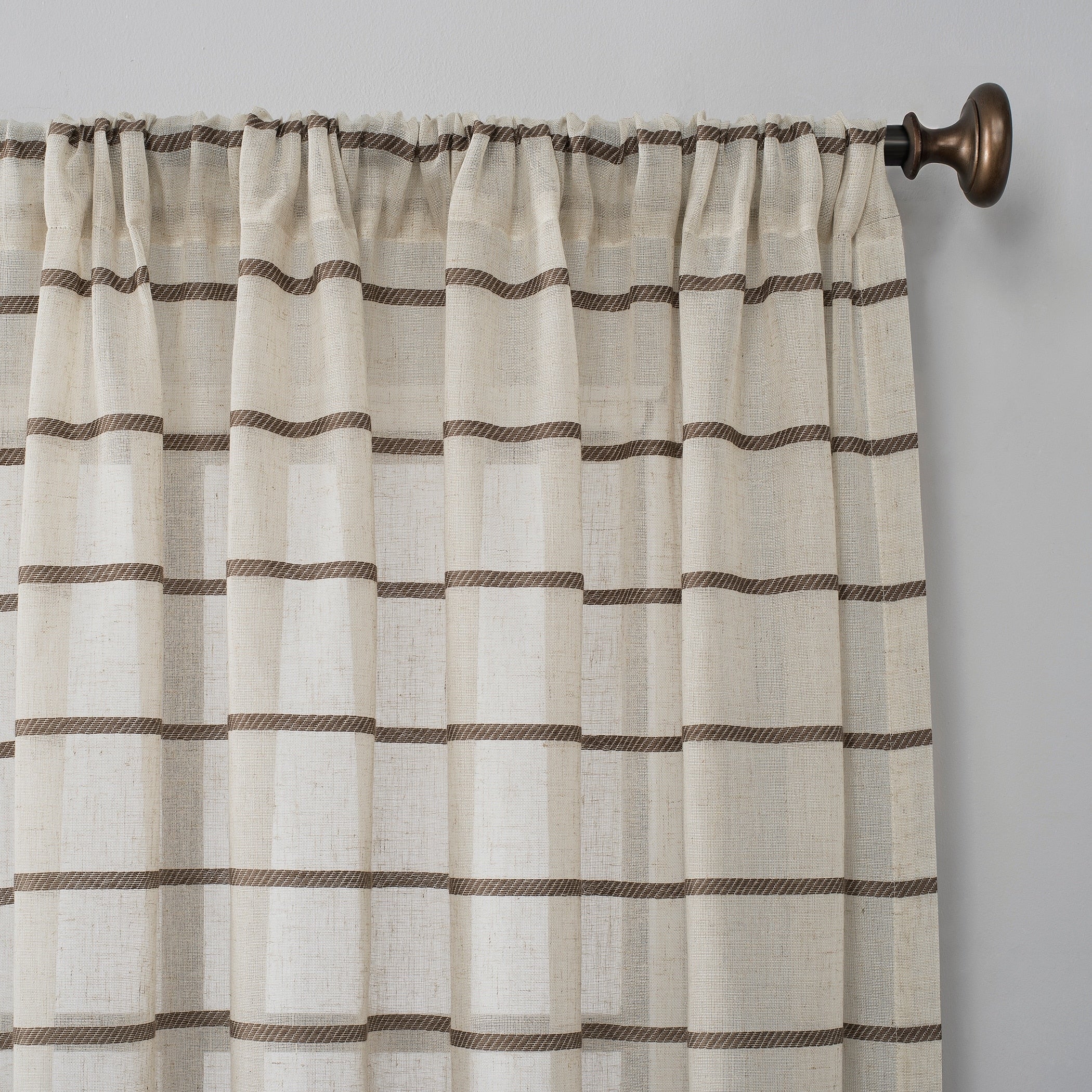 Clean Window Twill Stripe Anti-Dust Linen Blend Sheer Curtain Panel, Single Panel
