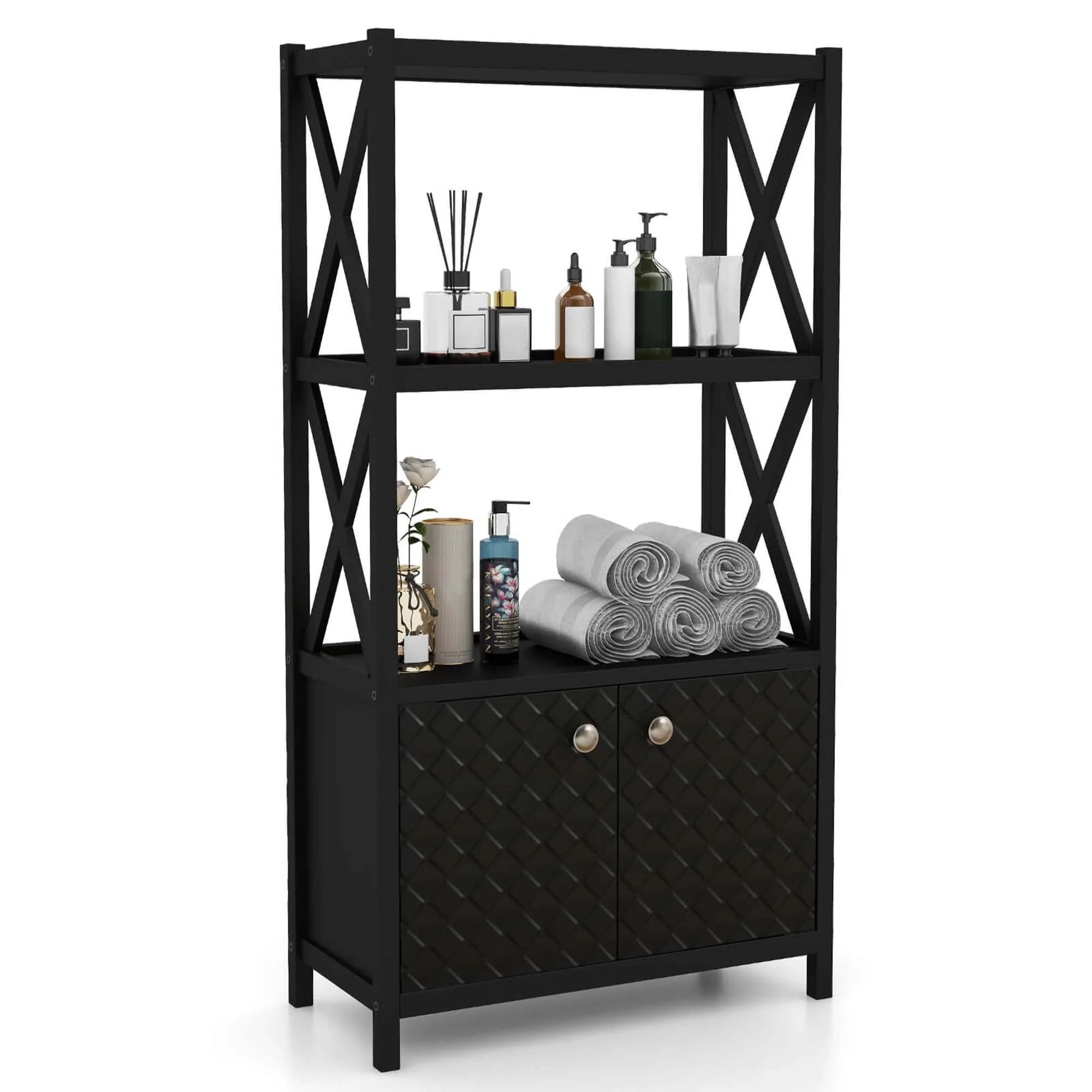 Costway Bathroom Storage Cabinet with Open Shelves & Double Doors - See Details