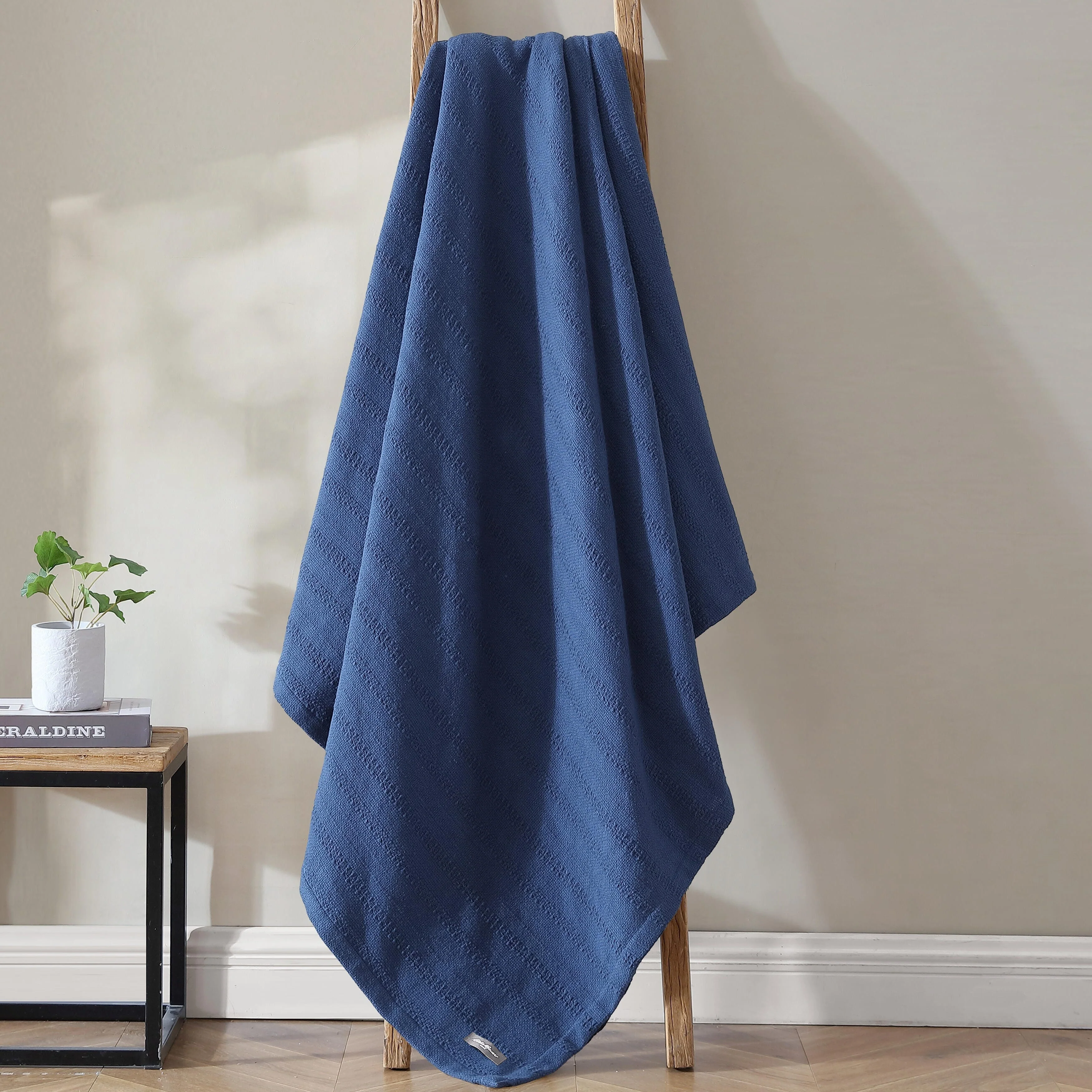 Eddie Bauer Variegated Weave Stripe Cotton Reversible Blanket