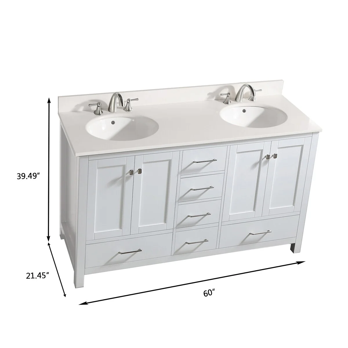 BATHLET 60 inch Quartz Countertop Double Sink Bathroom Vanity Set