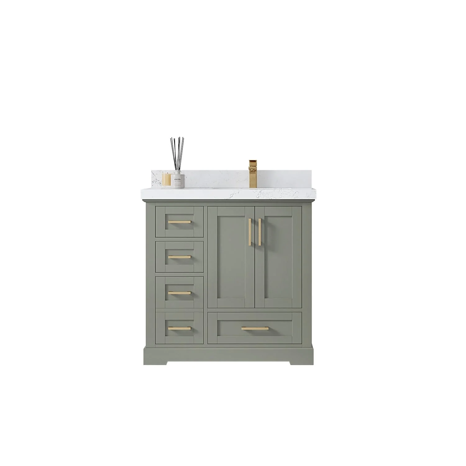 Willow Collections 36 x 22 Boston Right Offset Sink Bathroom Vanity with Quartz or Marble Countertop