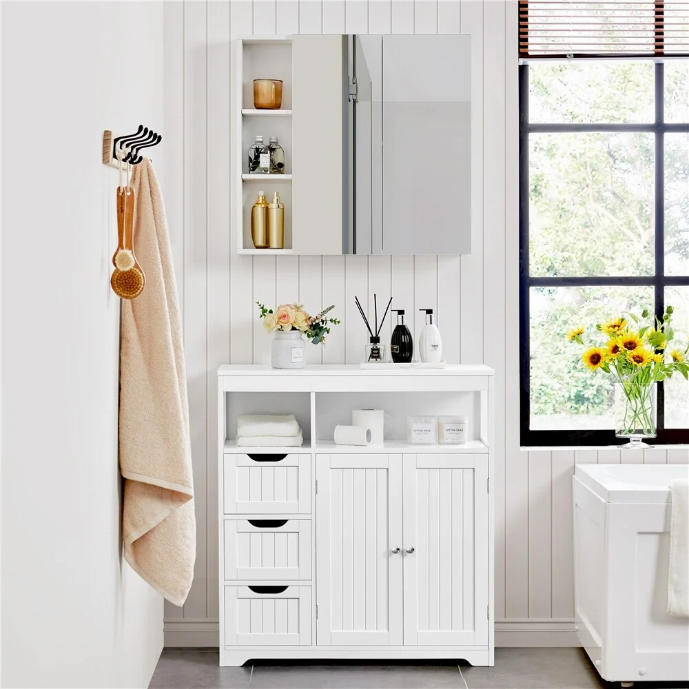 Yaheetech Freestanding Bathroom Floor Cabinet Storage Cabinet, White - N/A