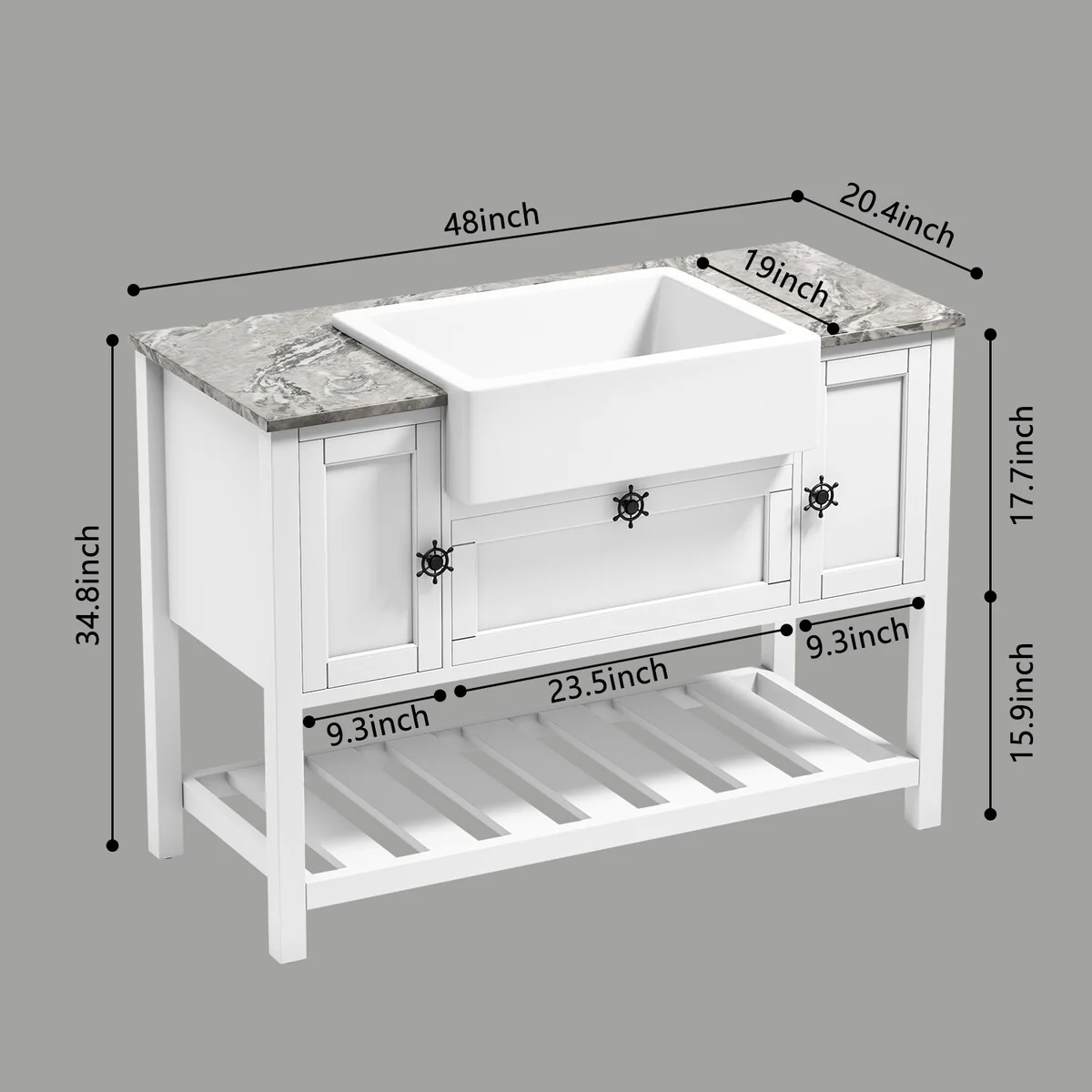48 in.W x 20 in.D x 33.60 in.H Solid Wood Bathroom Vanities Without Tops