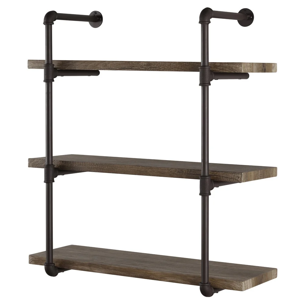 Danya B. 3-tier Faux Wood Industrial Pipe Wall Shelf