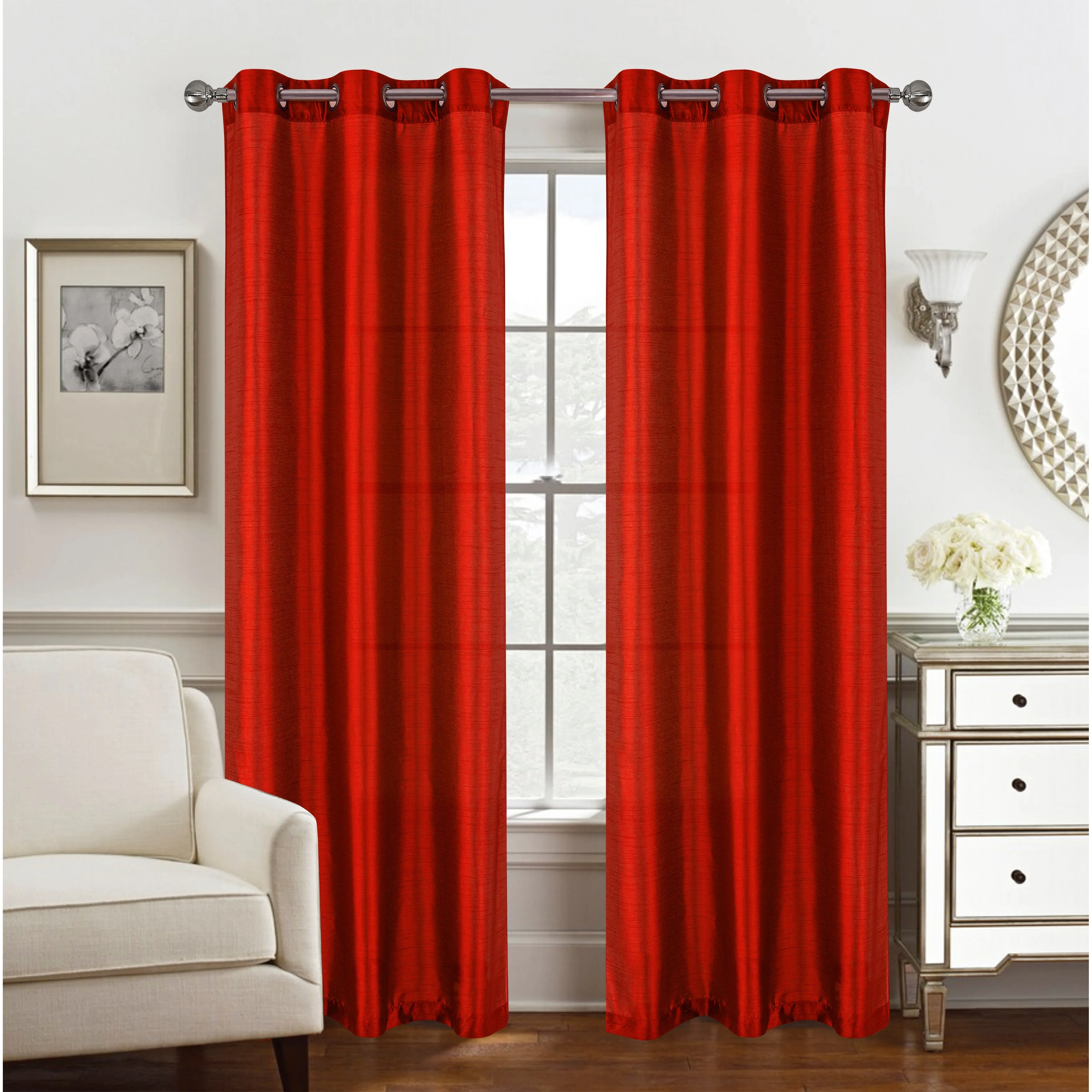 Nancy Faux Silk Window Curtain Panel Set