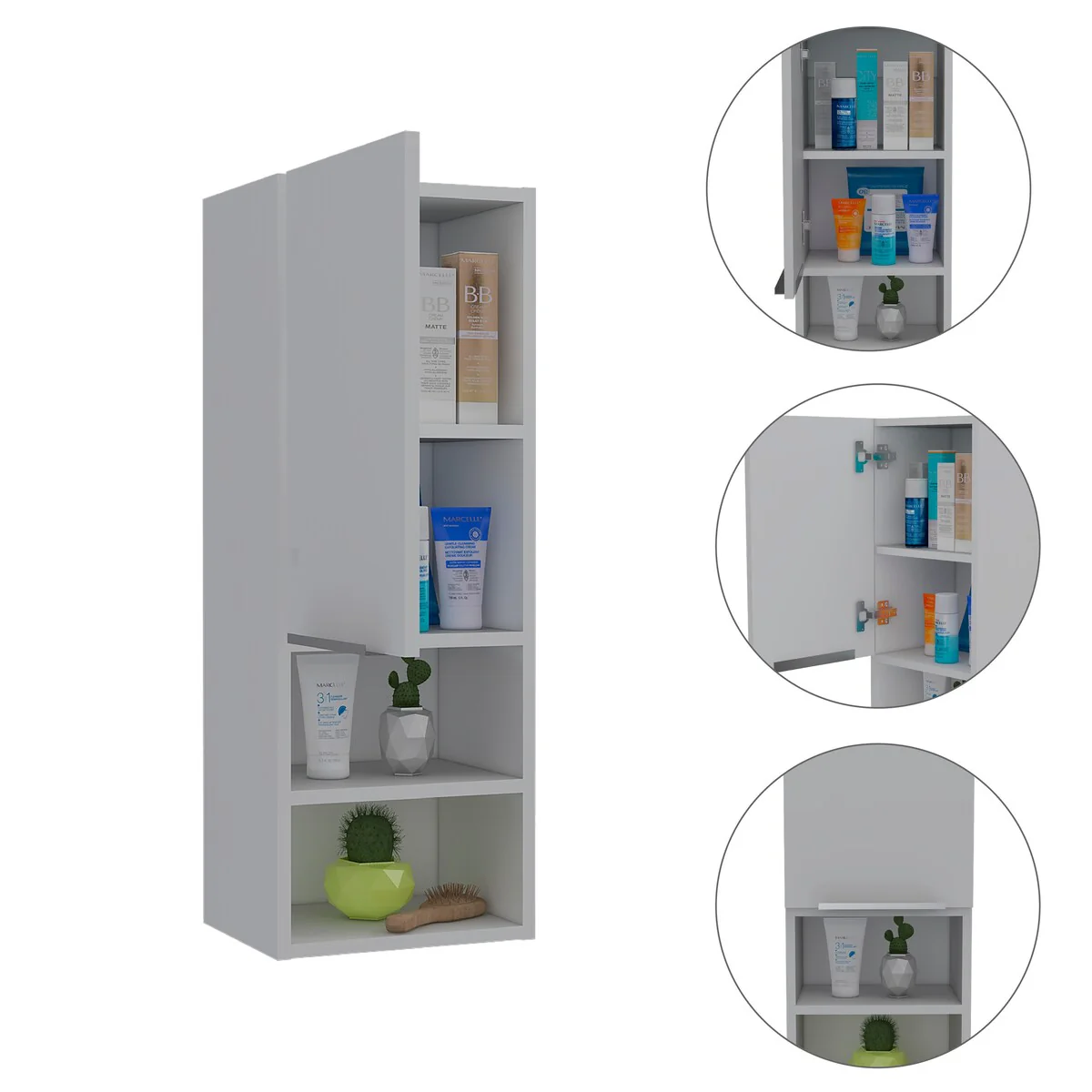 Mila Bathroom Cabinet, Two Internal Shelves, Two External Shelves, Single Door -White